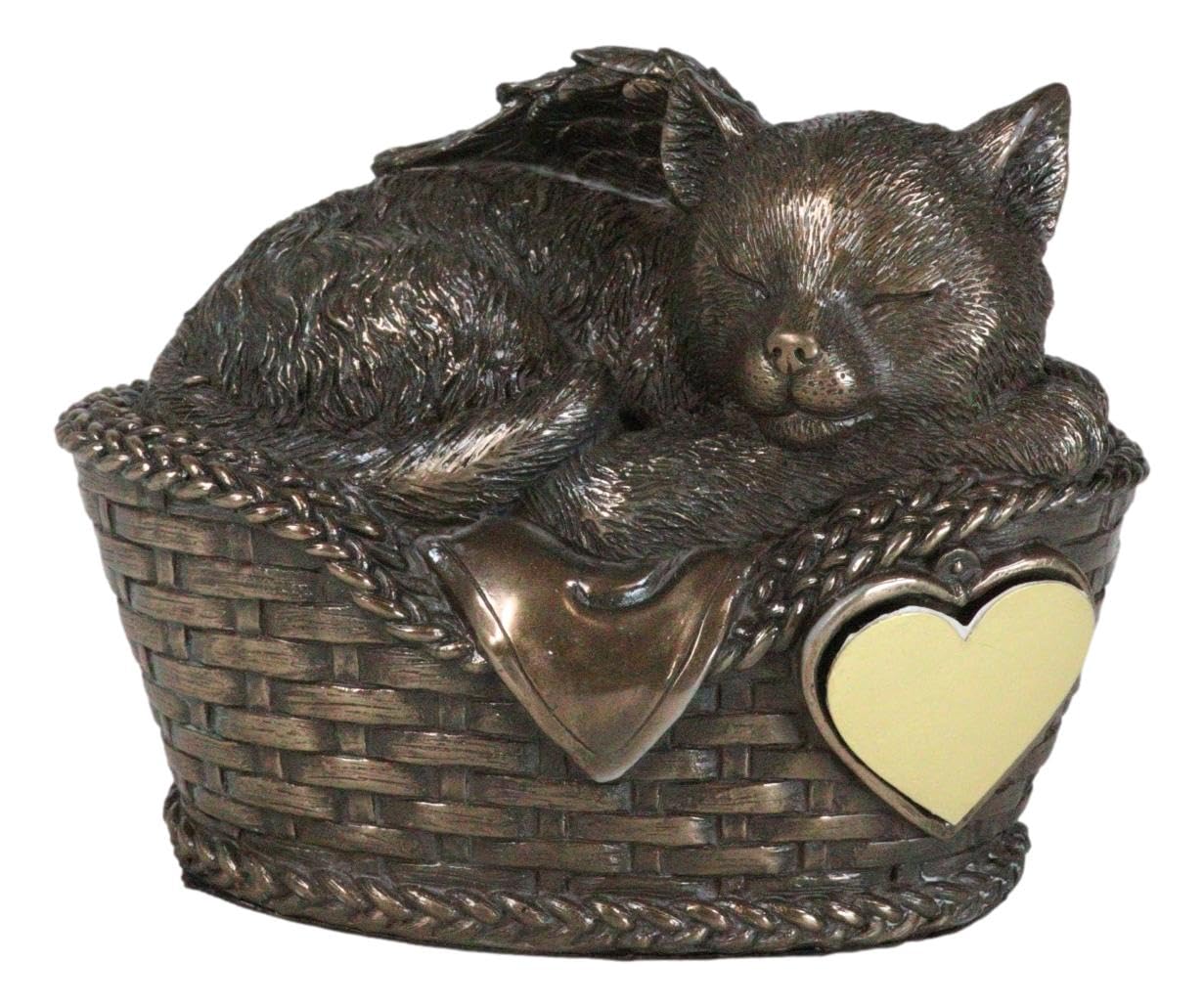 Ebros Heavenly Angel Cat Sleeping In Wicker Bed Basket Cremation Urn Pet Memorial Statue Decor Figurine 6.5 Inch Long