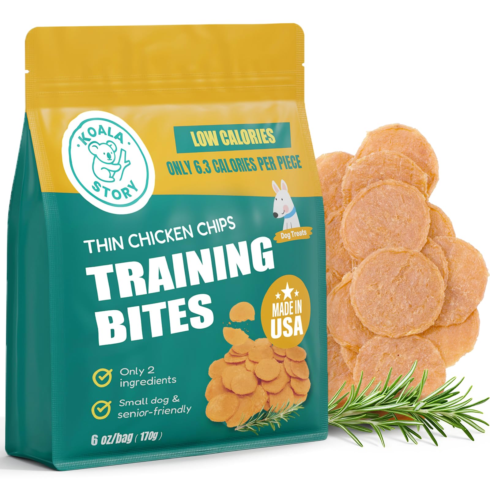 Koala Story Dog Chicken Chips Treat - 6 oz, 100% Natural Ingredient Made in USA, High Protein Low Calorie Pet Training Chew Jerk
