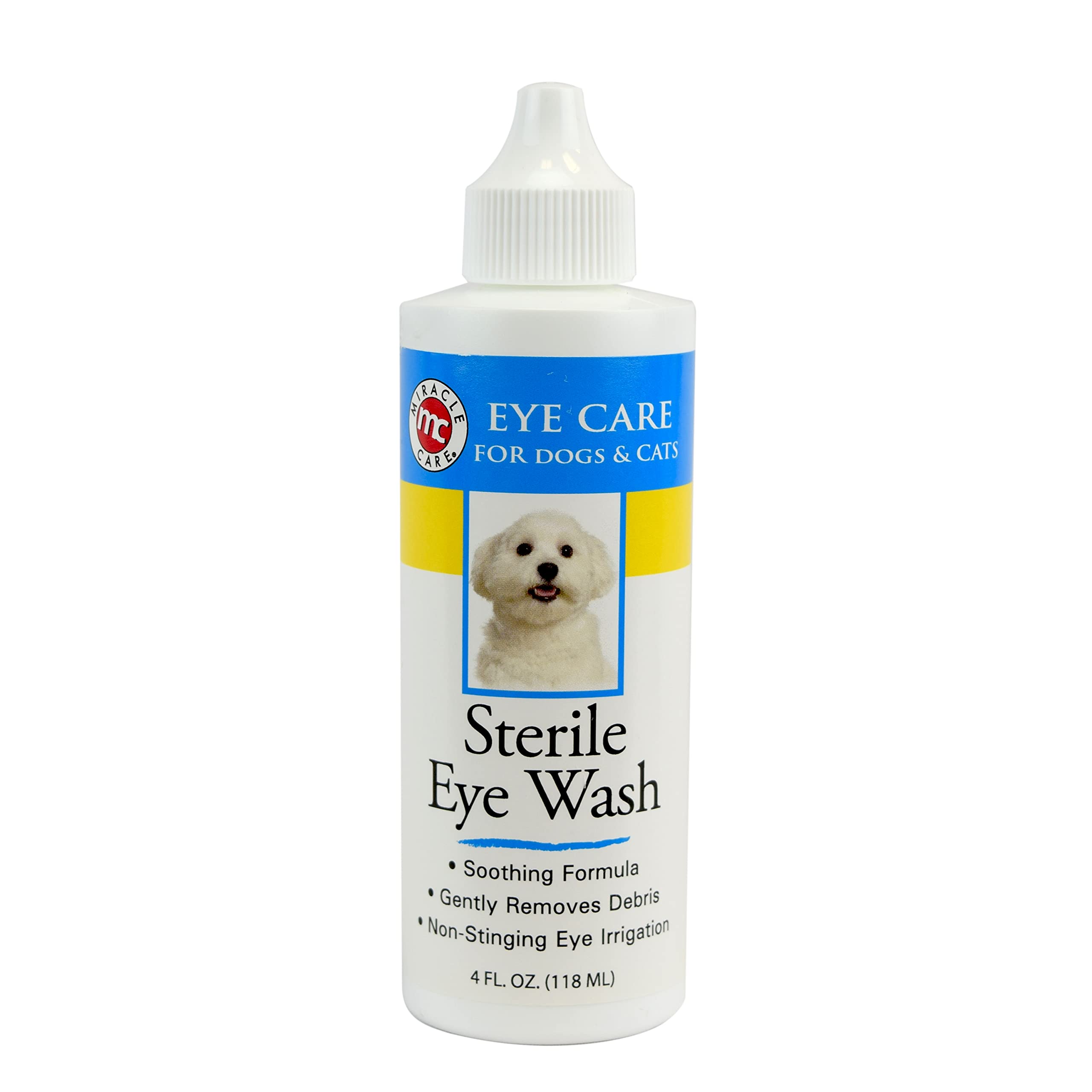 Miracle Care Sterile Eye Wash - 4 oz; Cat and Dog Eye Drops Formulated to Remove Eye Debris, Soothing Eye Wash Solution for Dogs