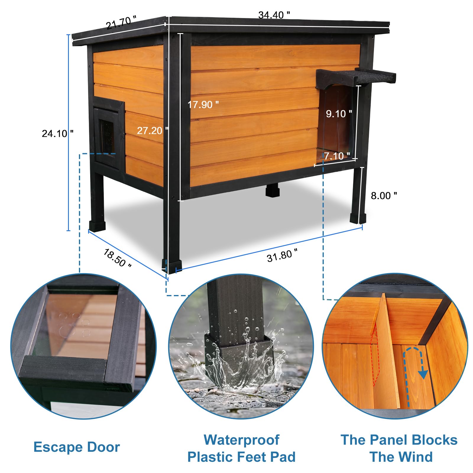 Funxplore Outdoor Insulated Cat House Feral Cat Enclosure Cat Shelter Weatherproof For Winter With All-Round Foam Escape Door
