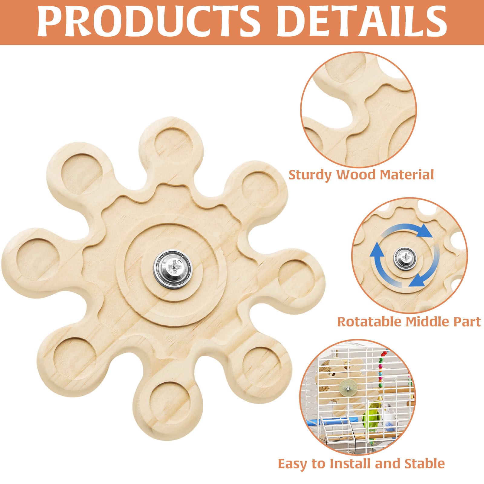 2Pcs Chinchilla Chew Toys Guinea Pig Toys Hamster Rabbit Cage Chew Accessories Rotating Grinding Natural Wooden Snowflake-Shaped