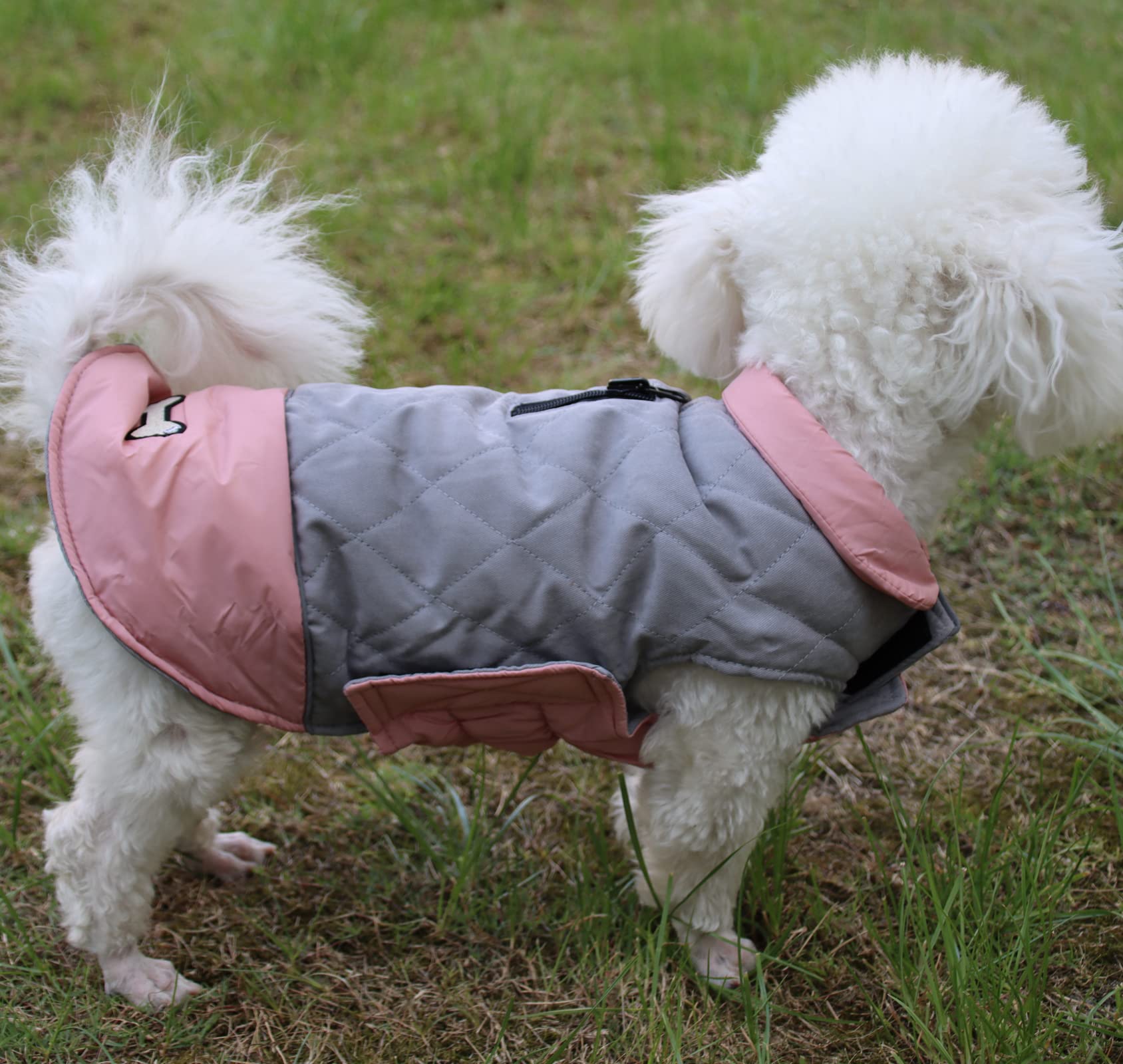 Vecomfy Reversible Dog Coats For Small Dogs Waterproof Warm Puppy Jacket For Cold Winter,Pink And Grey S