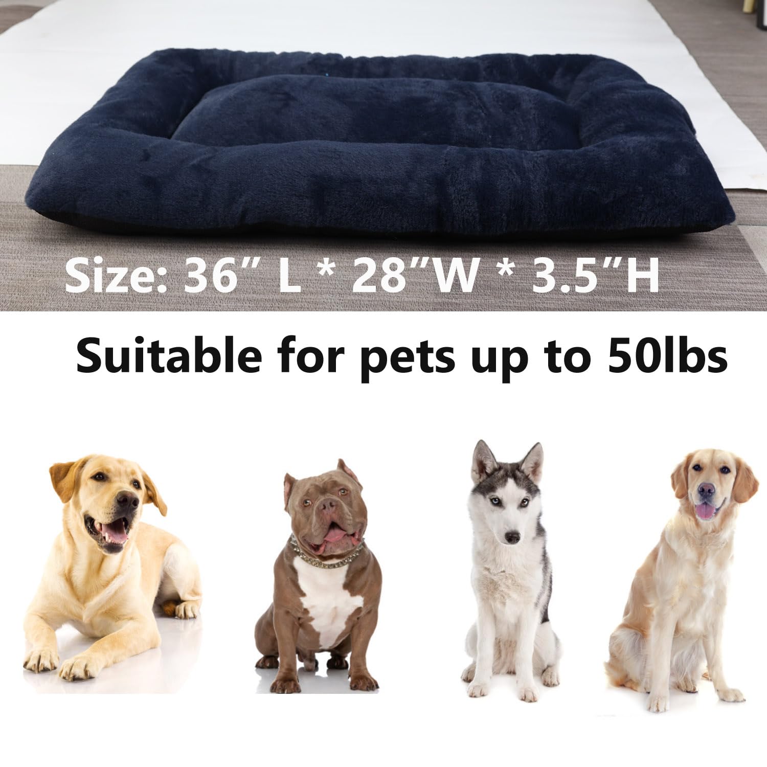 Wrkfree Small Dog Crate Pad 36 Inch Dark Blue Washable Comfy Fluffy For 36 Inches Dog Cage Kennel Indoor And Outdoor Use