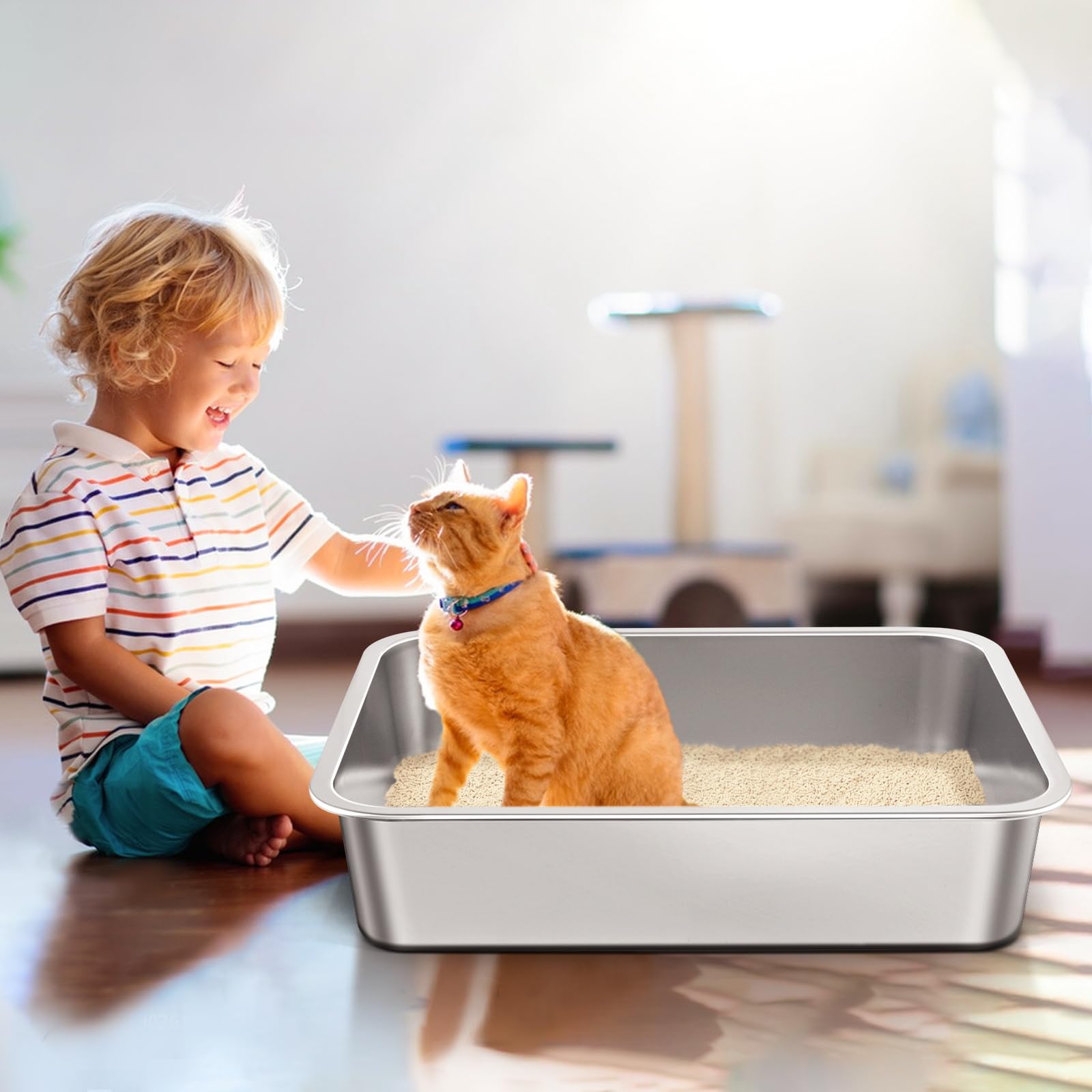 Travel Litter Box for Cats, Light and Thin Stainless Steel Litter Box for Cat Crate, Cat Playpen, Cat Kennel, Cage, Cat House (1