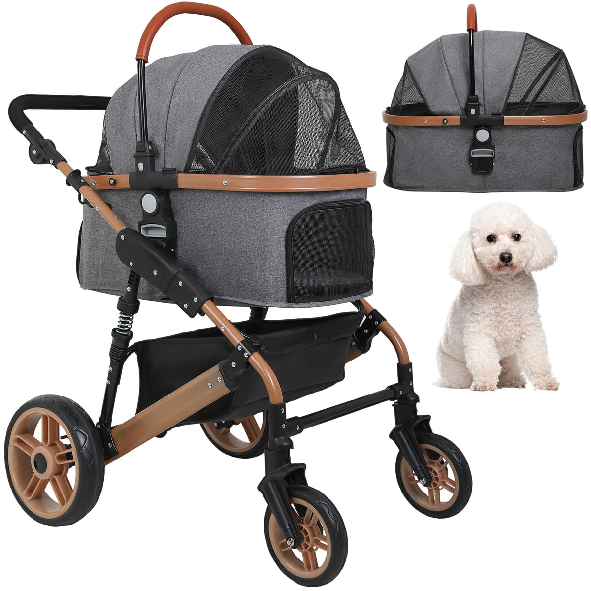 Bestpet Pet Dog Stroller Premium 3-In-1 Multifunction 4 Wheels Aluminium Frame Folding Lightweight Cat Travel Stroller With Deta