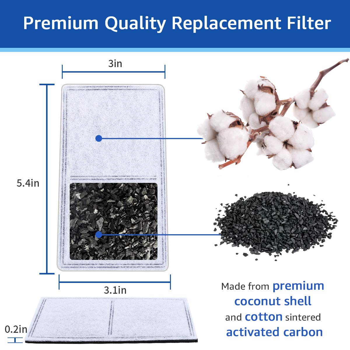 Myfatboss Charcoal Water Filter, Replacement Carbon Filters (2-Chamber) Dog And Cat Water Fountain Filters Compatible With Drinkwell Pet Fountain, 12 Filters