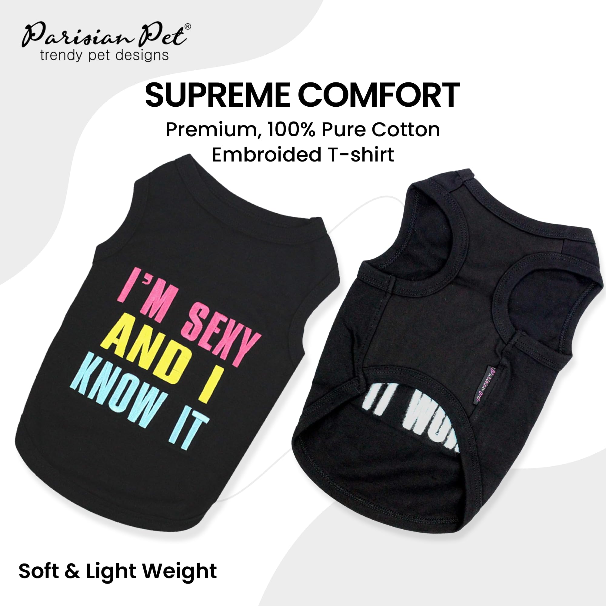 Parisian Pet Dog Tshirt - Embroidered  Im Sexy  Girl Dog Clothes - Breathable And Lightweight Tank Top - Sleeveless Pet Tee Shir