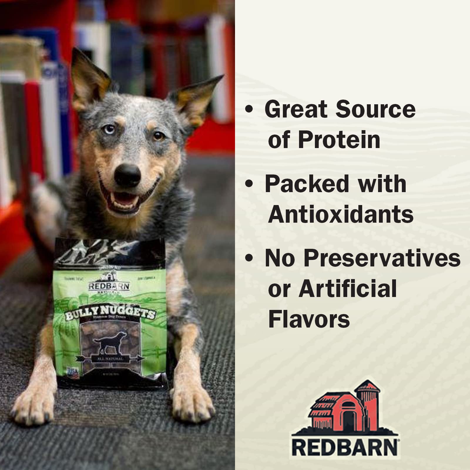Redbarn All-Natural Bully Nuggets Healthy Dog Training Treat Bites - Grain-Free Beef Lung Made in USA for Small Medium Large Bre