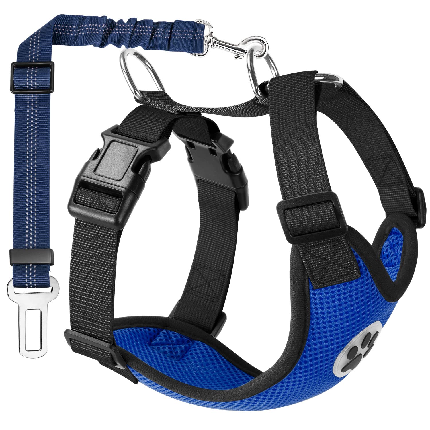 Lukovee Dog Safety Vest Harness Seatbelt, Dog Car Harness Seat Belt Adjustable Pet Harnesses Double Breathable Mesh Fabric Car Vehicle Connector Strap Dog (Xx-Small, Blue)