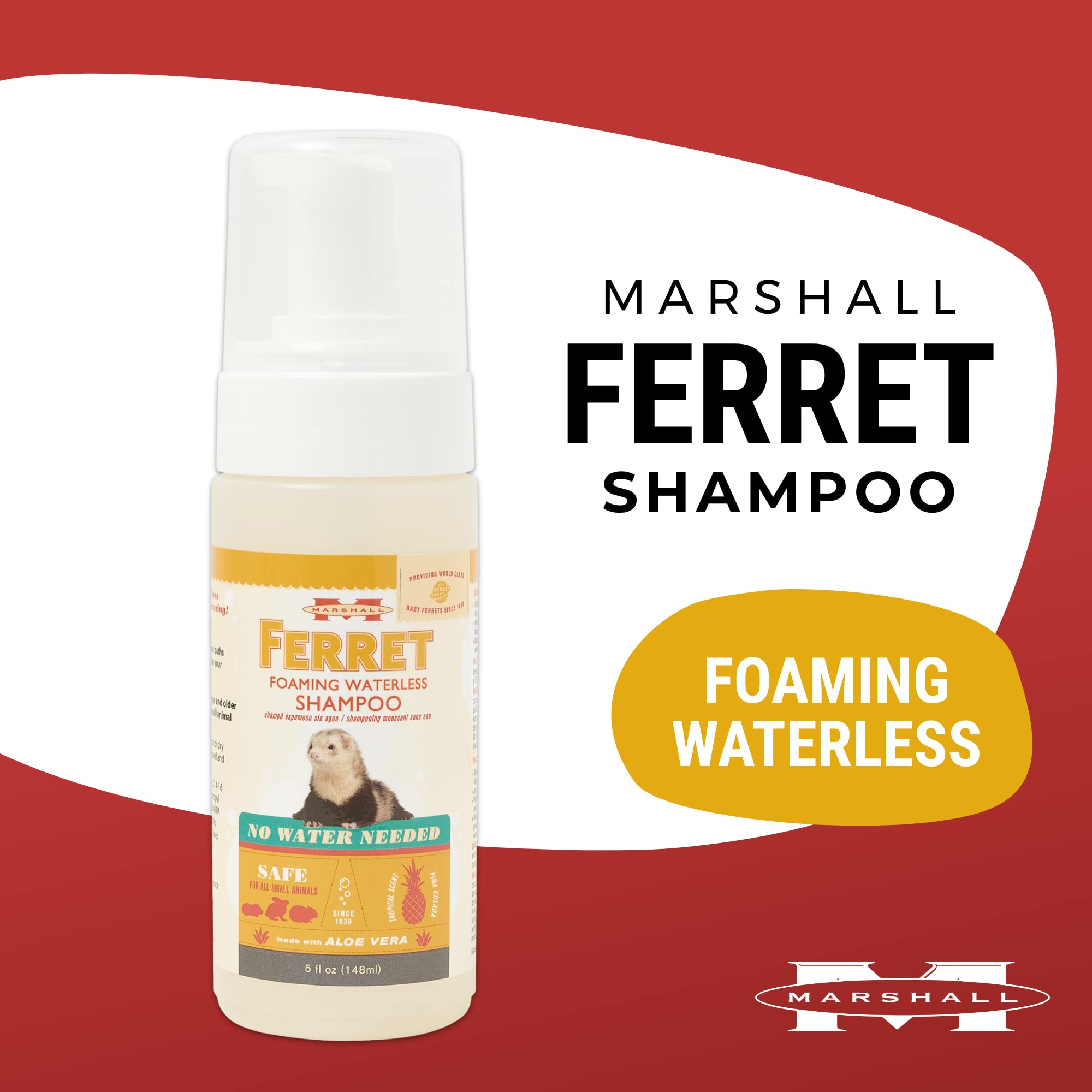 Marshall Pet Products Natural Aloe Deodorizing And Detangling Foam Leave-In Waterless Shampoo, For Ferrets And Small Animals, 5 Oz
