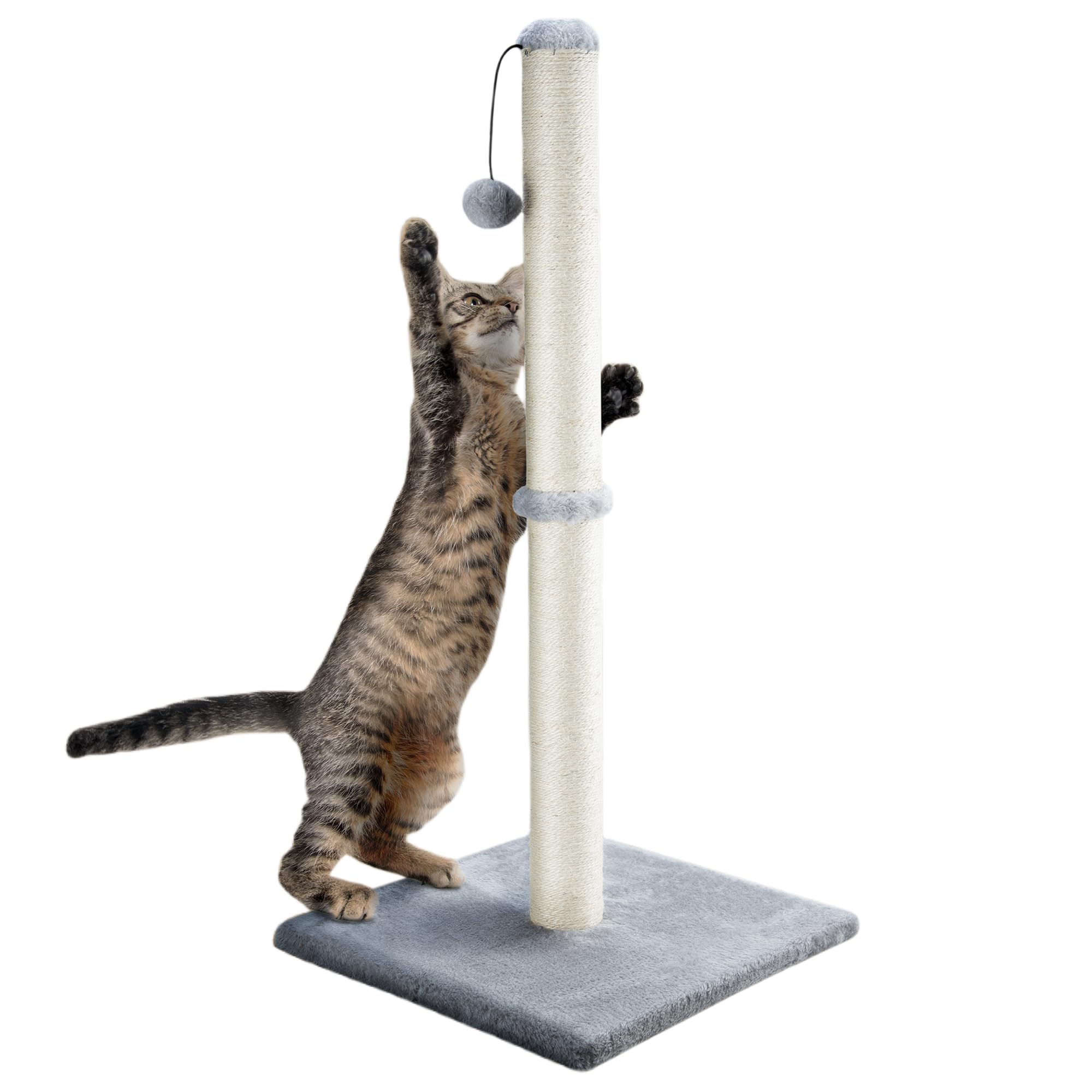 Dimaka 34' Tall Cat Scratching Post For Indoor Cats, Large Cat Claw Scratcher With Premium Sisal Rope, Sturdy Scratch Tree Wtih Dangling Toy Ball(Grey)