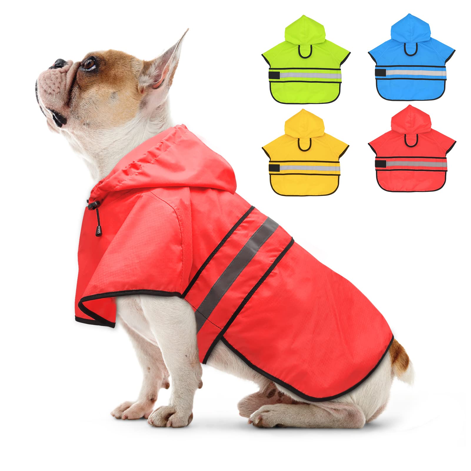 Candofly Dog Raincoat Hooded Poncho - Adjustable Waterproof Dog Rain Jacket Lightweight Reflective Dog Rain Coat Pet Slicker For Small Medium Large Dogs (Medium, Bright Red)