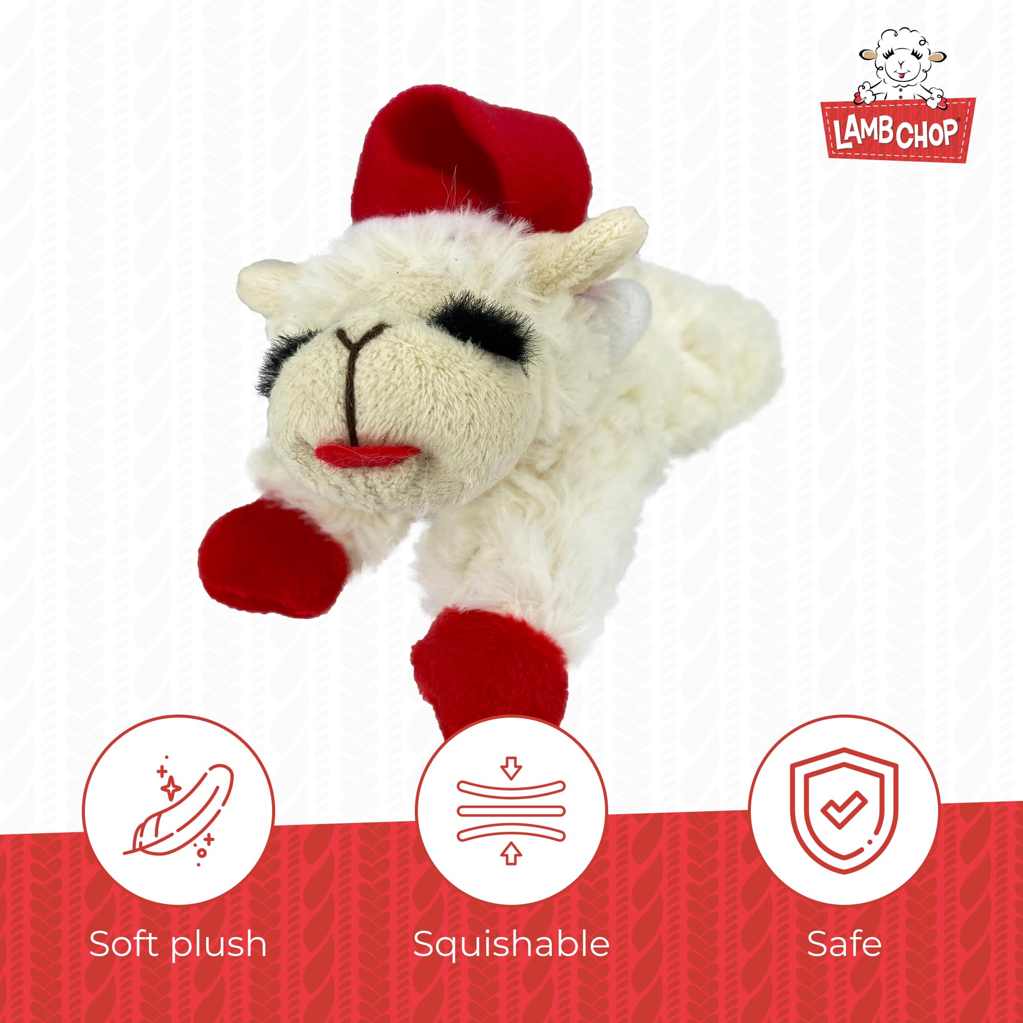 Multipet Lamb Chop Dog Plush Toy W/ Santa Hat - Squeaky Dog Toy For All Dogs - Extra Soft Plush Dog Toy - Stuffed Animal Dog Toy For Cuddling & Playing - Cute Pet Toy (6”, Cream)