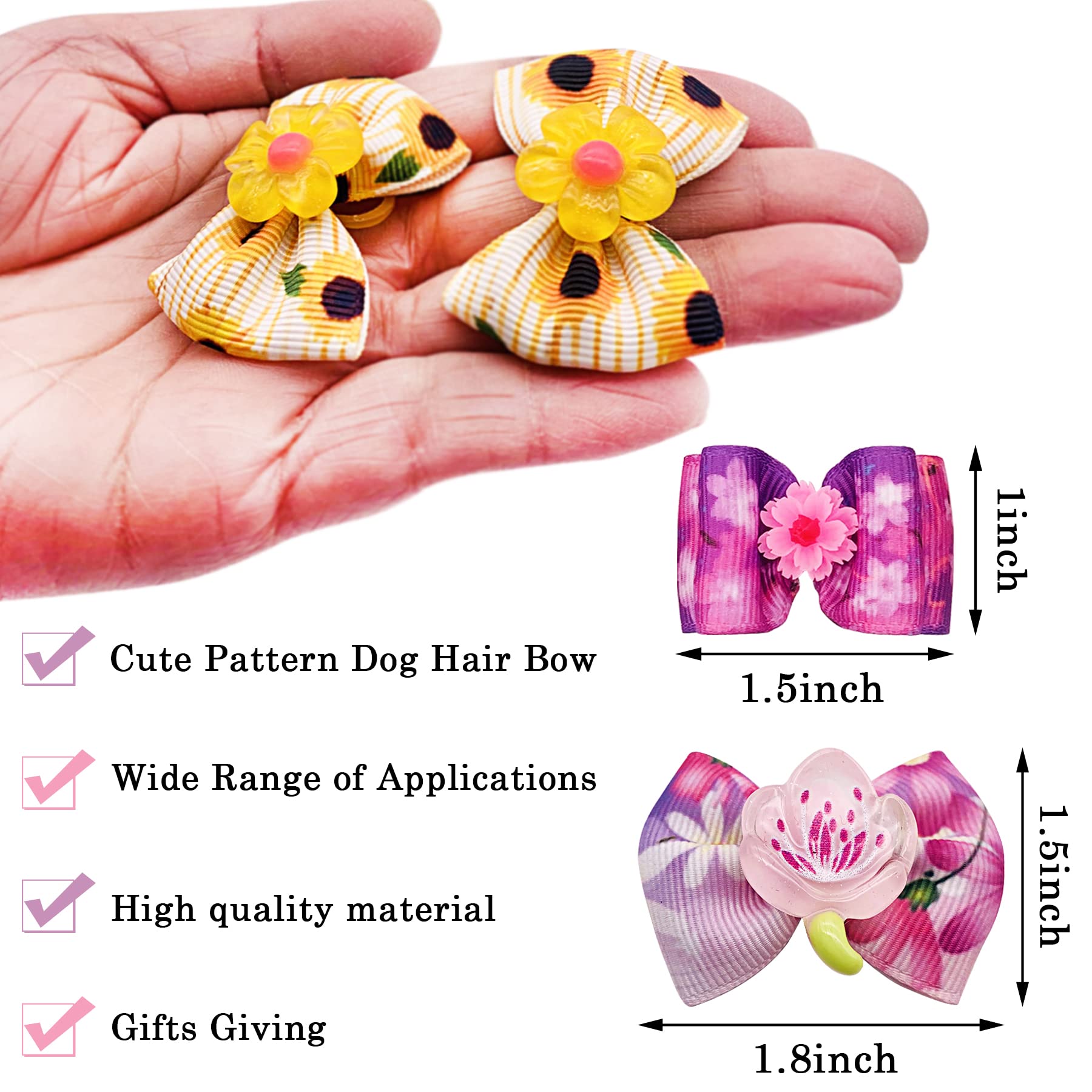 Jpgdn 50Pcs/25Pairs Dog Hair Bows With Rubber Band Spring Floral Pattern For Girls Female Cat Rabbit Puppy Poodle Top Knot Elast