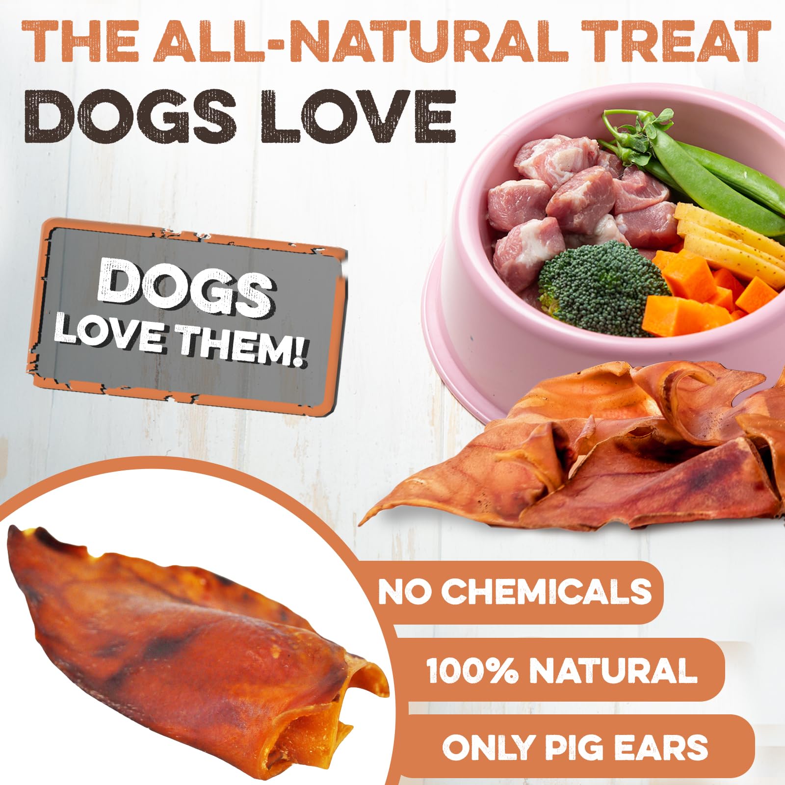 100% Natural Whole Pig Ear Dog Treat - 25 Pack - Thick Cut Pig Ears For Aggressive Chewers, Easy To Digest, Chemical & Hormone F