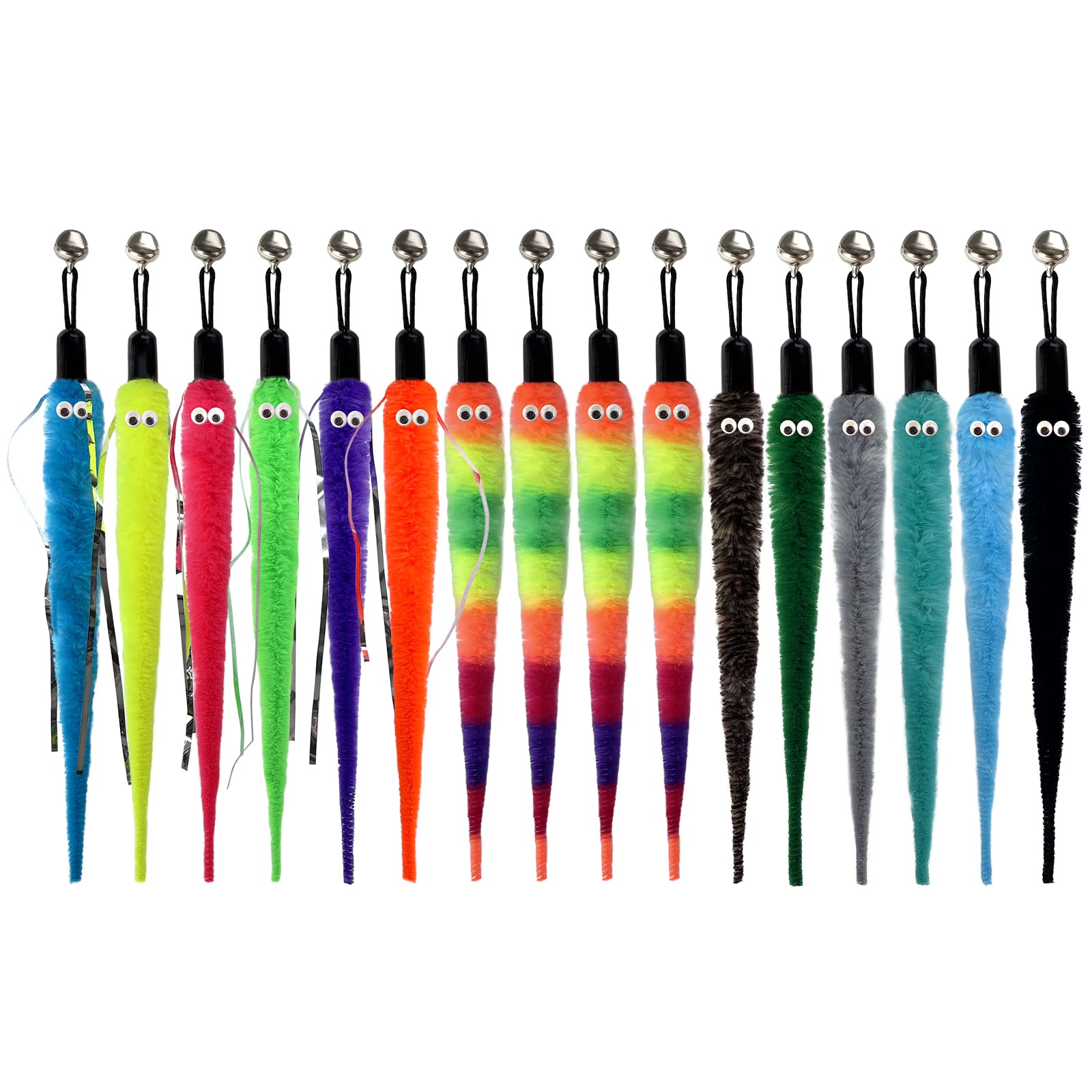 Yubonus Cat Wand Toy Refills 16Pcs With Bells, Interactive Durable Worm Attachments For Indoor Cats, Safe Teaser Replacement Cat