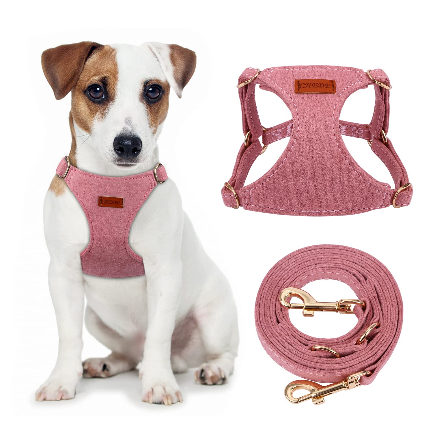 Chede No Pull Puppy Harness And Multifunction Dog Leash Set- 8 Colors Soft Adjustable No Choke Escape Proof Cute,Lightweight Pet Vest Harness For Small And Medium Dog (M, Antique Pink)