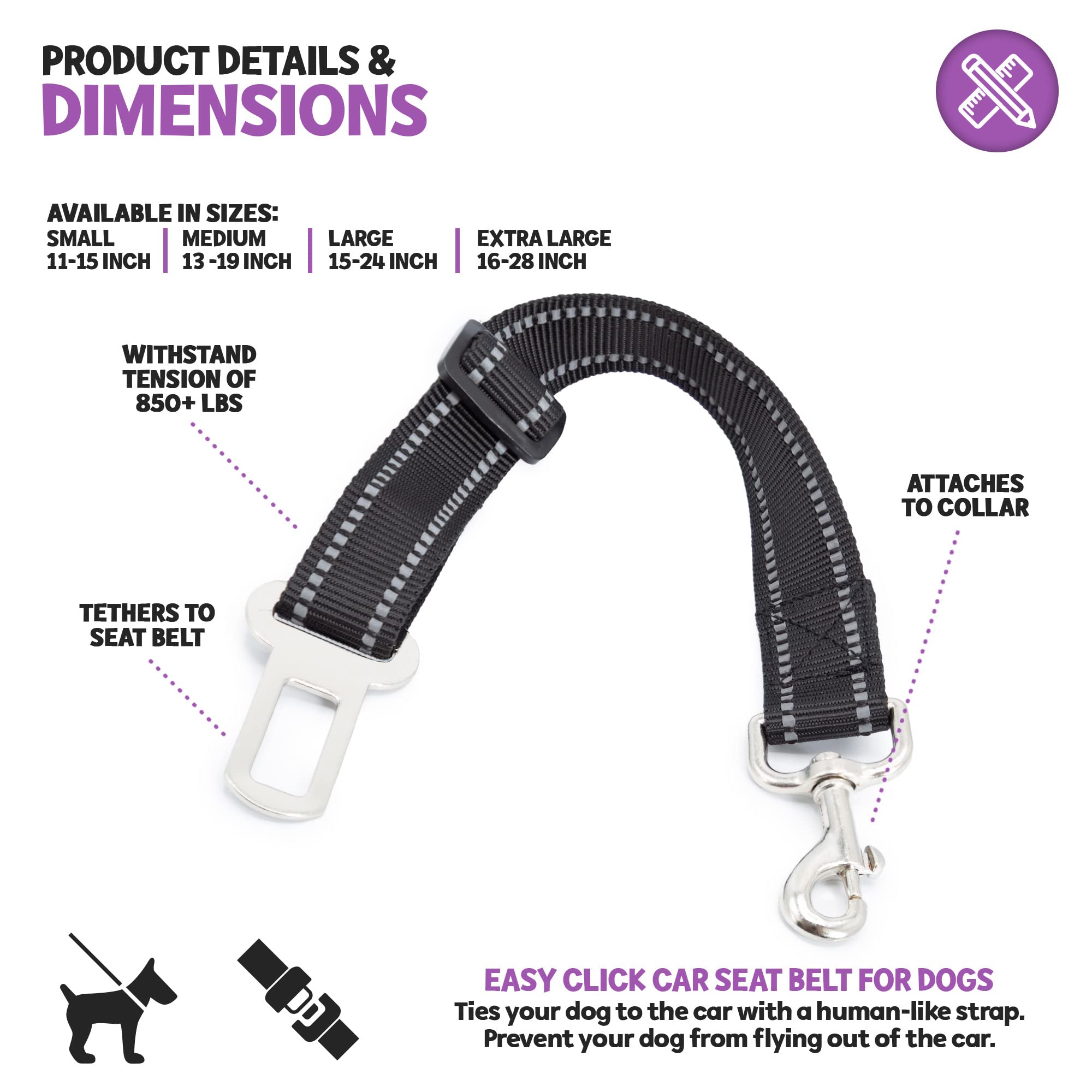 Poodle Pet Easy Click Car Seat Belt For Dogs | Adjustable Length Nylon Strap And Metal Car Seat Buckle | Safe And Secure Pet Sea