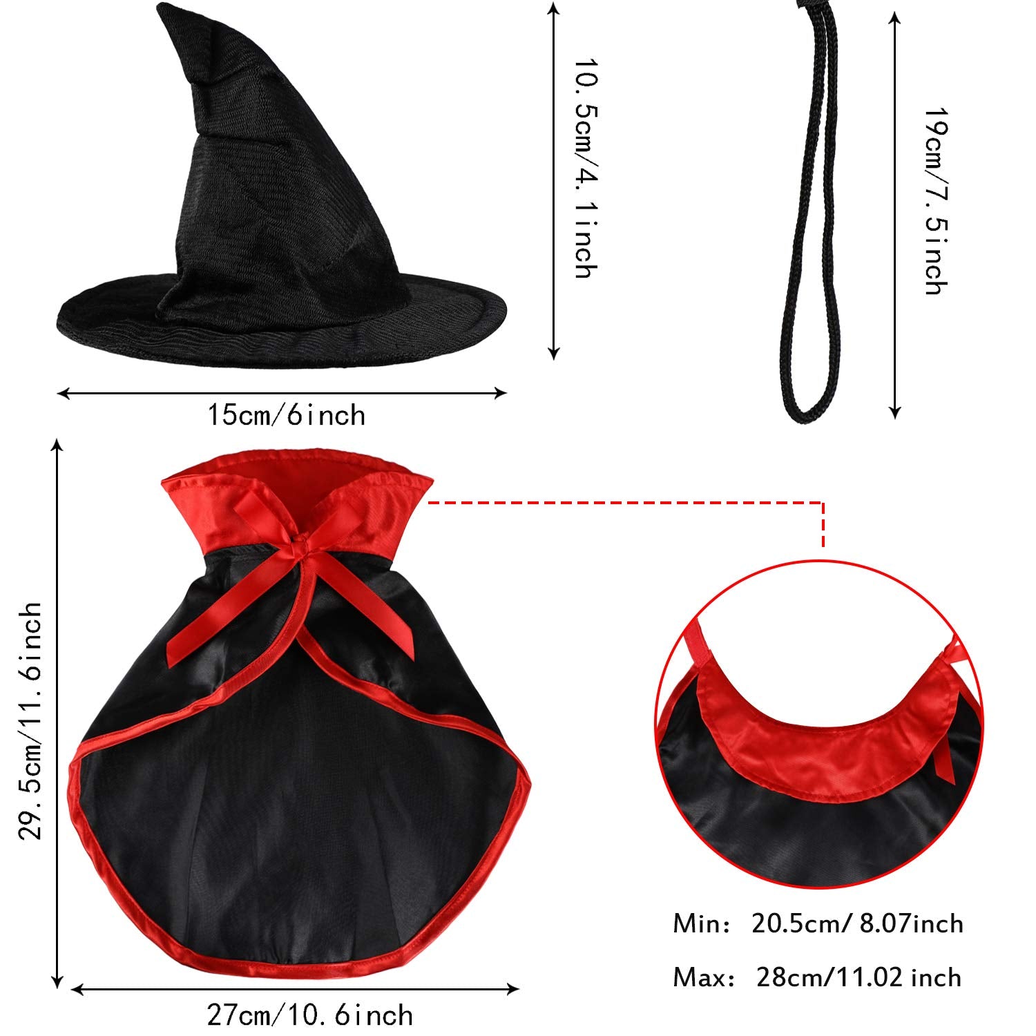 2 Pieces Halloween Cat Costume Pet Vampire Cloak Witch Cape and Hat for Cat Kitten Puppy Cosplay Halloween Party Supplies