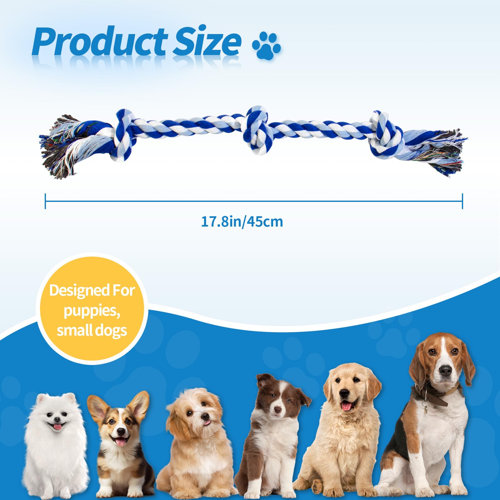 WDZZHOT [2 Pack] Dog Rope Toys, Dog Chew Toy for Medium and Small Dogs, 3 Knots Heavy Duty Puppy Rope Toy, 100% Cotton Tug of Wa