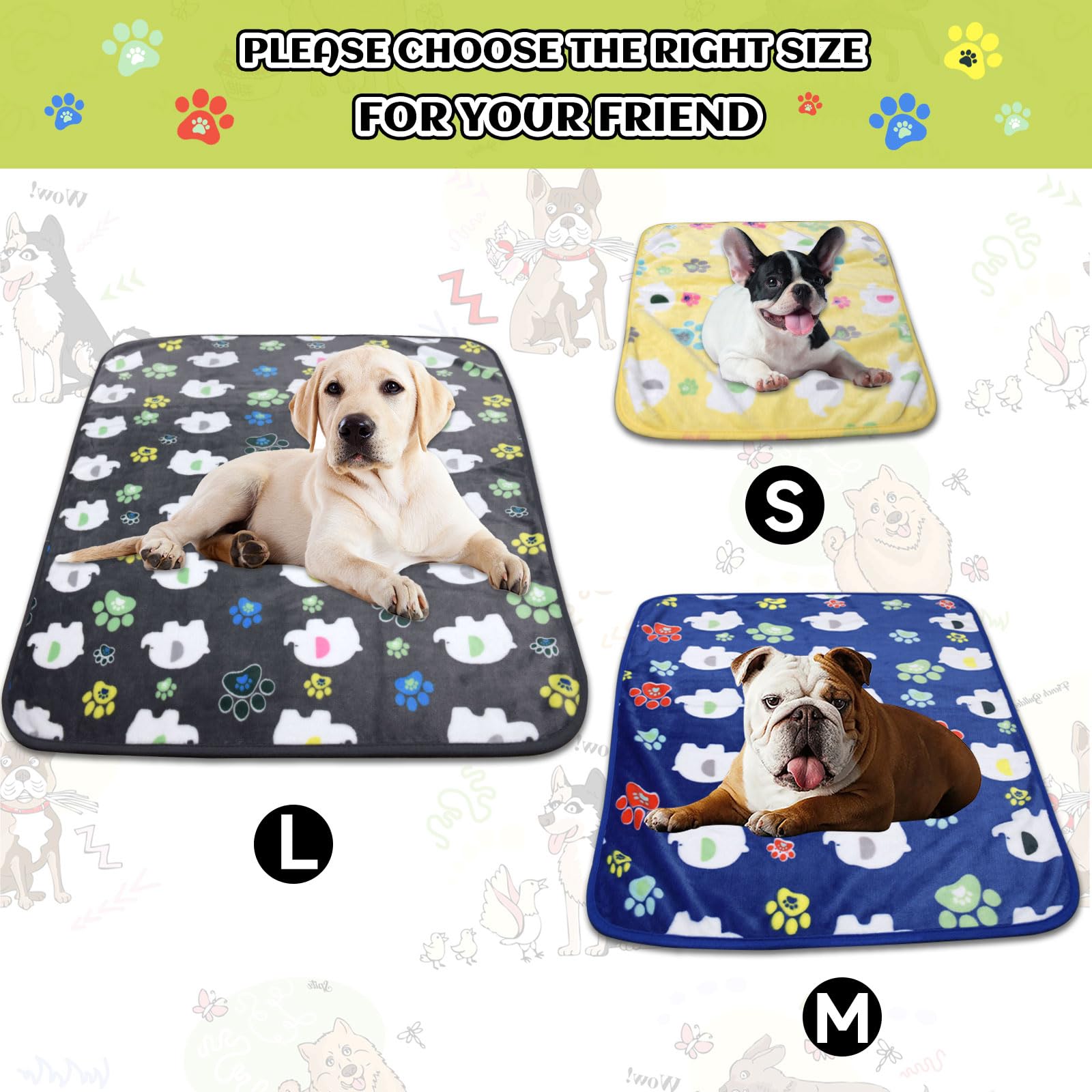 Rezutan Premium Soft Dog & Puppy Blankets, 1 Pack With Flannel Cute Elephant Dog Paw, Small Cat & Kitten Blankets, Grey/Blue/Yel