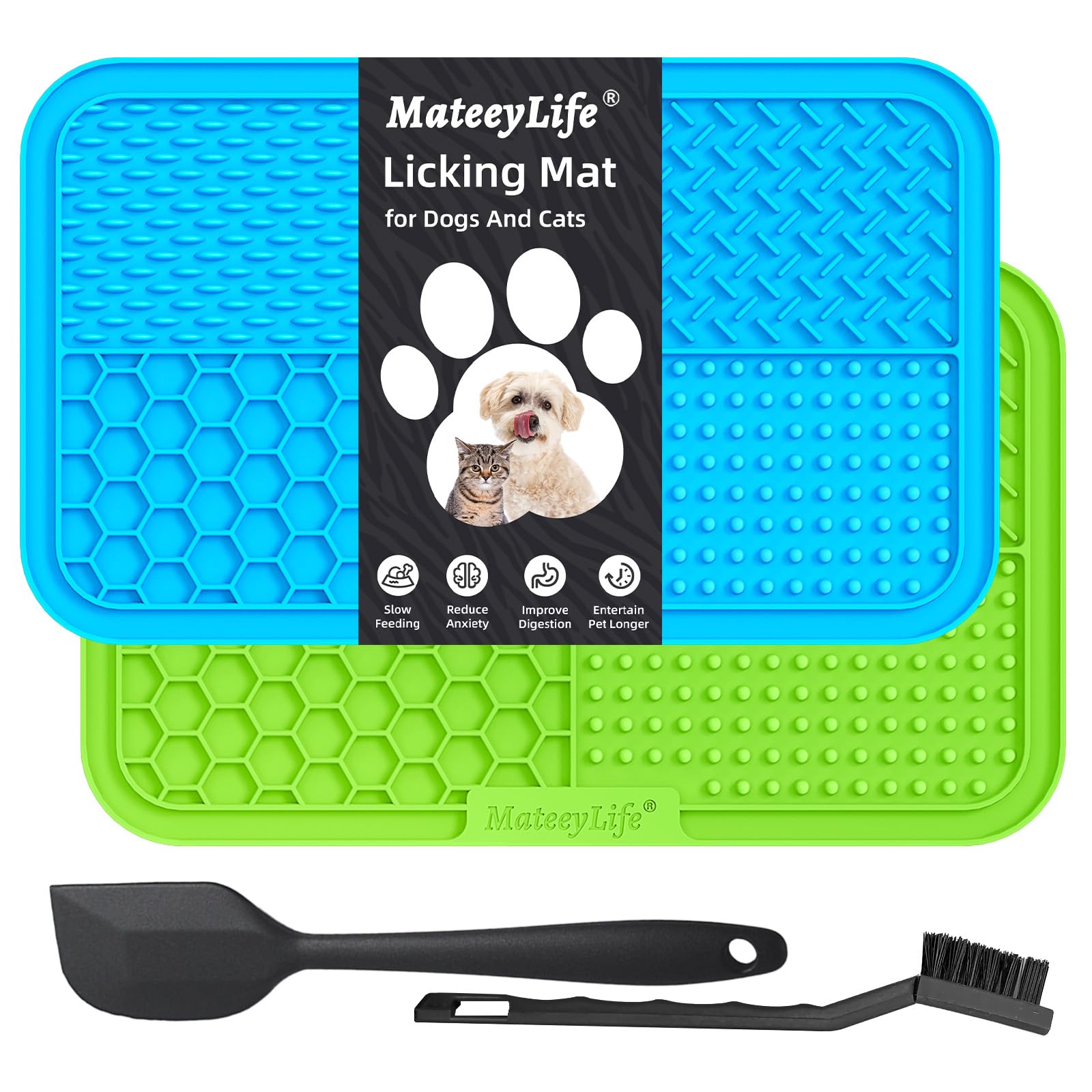 Mateeylife 2Pcs Large Lick Mat For Dogs And Cats With Suction Cups, Dog Lick Mat For Anxiety Relief, Dog Enrichment Toys For Bor