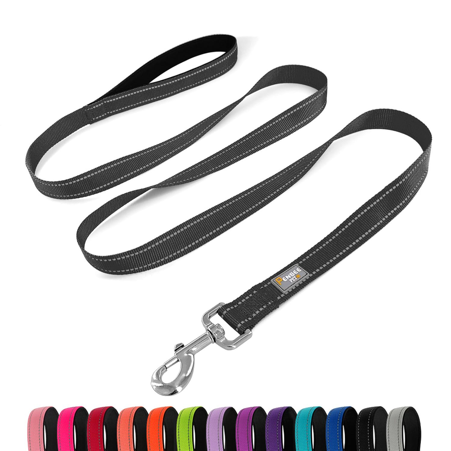 Penseepet Dog Leash 6 Ft Padded Handle Nylon Reflective Dogs Leashes For Large Dogs Black