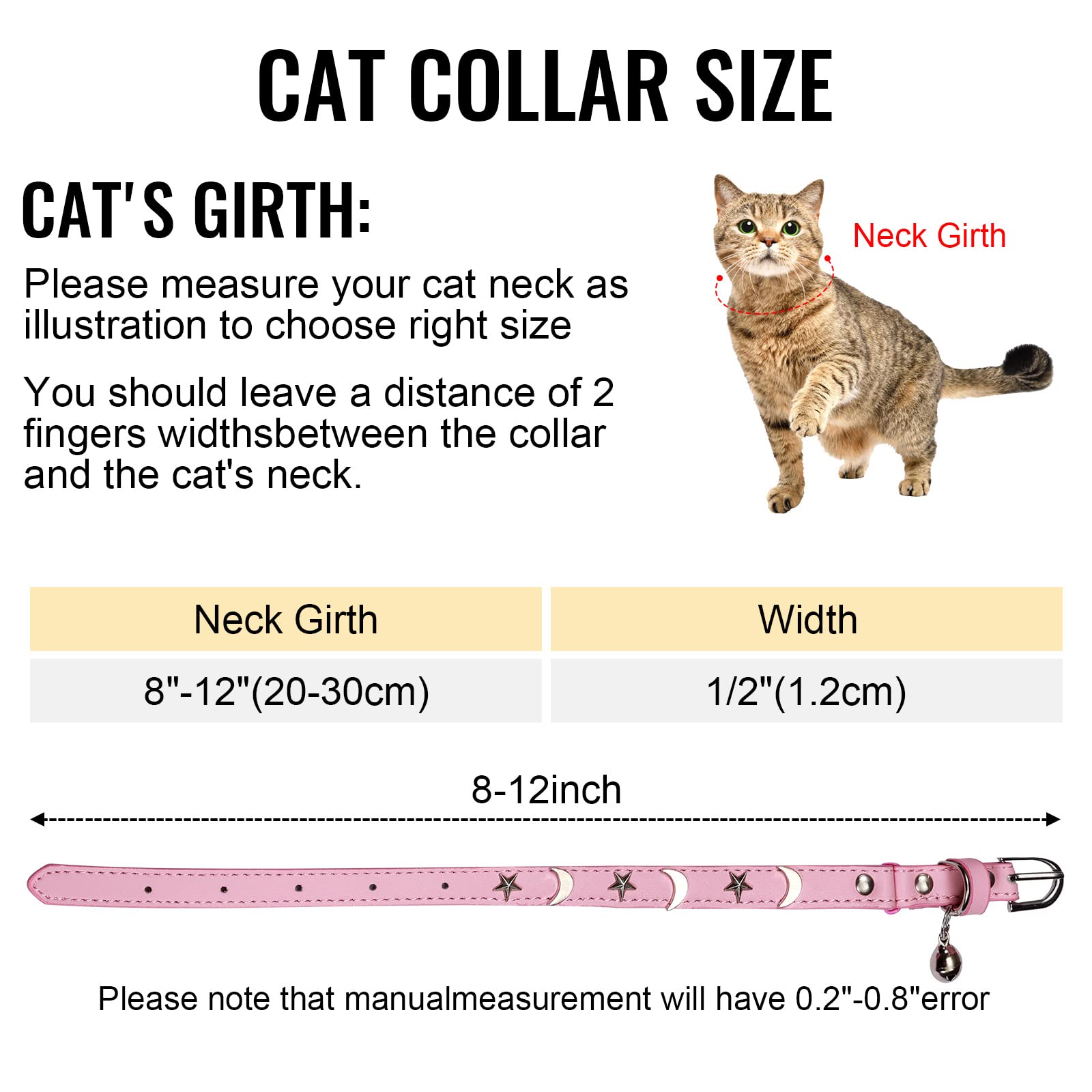 Chukchi Leather Cat Collars For Boy Girl Cats With Bell And Safety Elastic Belt, Personalized Star And Moon Stud Adjustable Safe