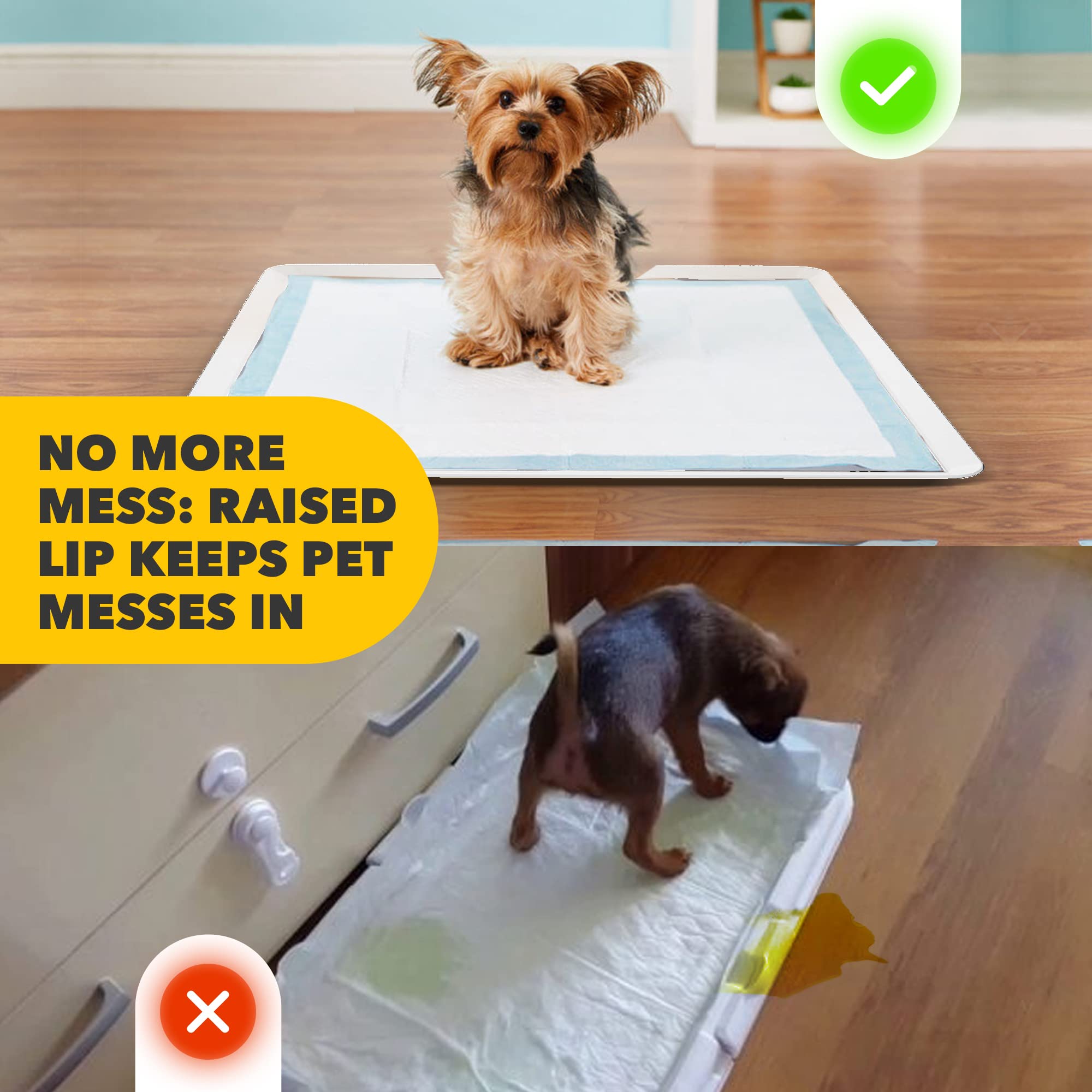 Skywin Dog Puppy Pad Holder Tray For 24 X 24 Inches Training Pads - Silicone Wee Wee Pad Holder, No Spill Pee Pad Holder For Dogs, Easy To Clean And Store (White)
