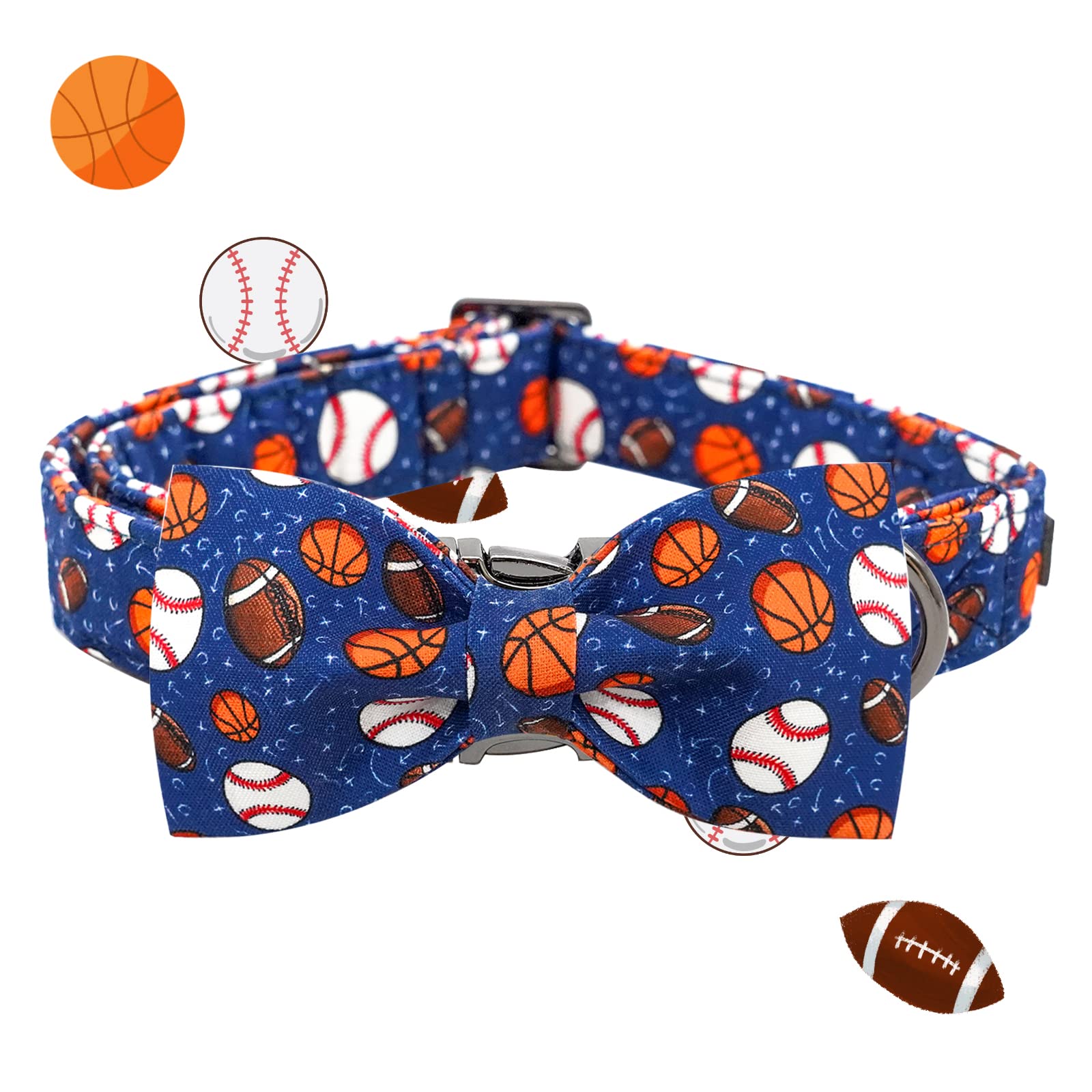 Elegant little tail Dog Collar, Balls Print Dog Collar with Bow Boy Dog Collar Pet Collars Soft Dog Bowtie Adjustable Dog Collar