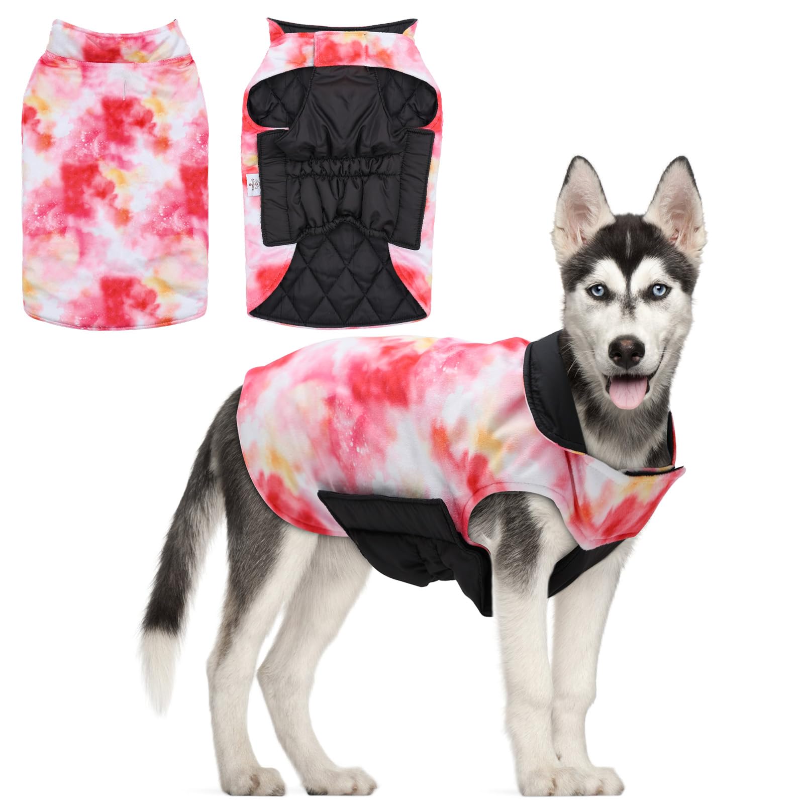 Gmf29S Winter Dog Jacket Reversible Vest Soft Coat With Leash Hole For Small To Large Dogs, Windproof, Waterproof, Thick, Adjust