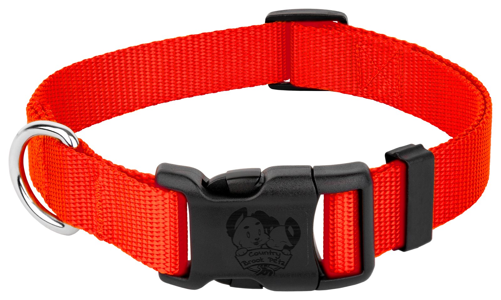 Country Brook Petz - 30+ Vibrant Colors - American Made Deluxe Nylon Dog Collar With Buckle (Micro, 3/8 Inch Wide, Hot Orange)