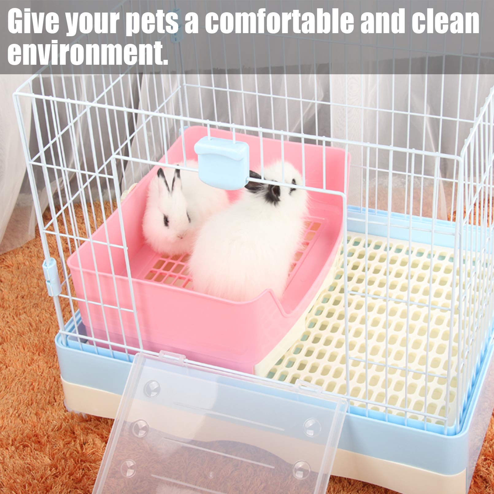 Kathson Large Rabbit Litter Box Trainer, Potty Corner Toilet With Drawer Bigger Pet Pan For Adult Hamster, Guinea Pig, Ferret, Galesaur, Bunny And Other Animals (Pink)