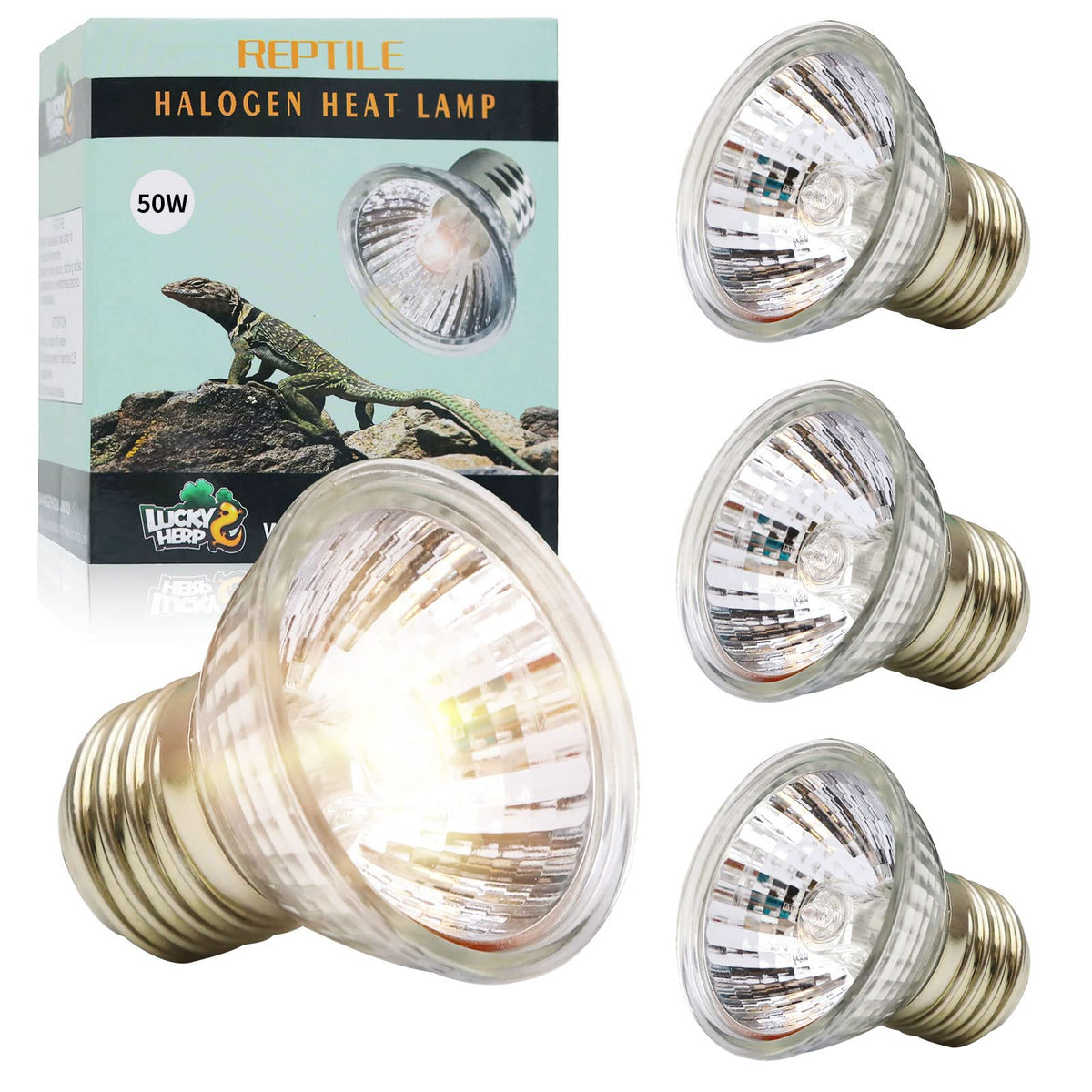 Lucky Herp 4 Pack 50W Uva Uvb Reptile Light Bulbs, Heat Lamp Bulbs For Reptiles And Amphibians, Basking Light Bulb For Turtle, B
