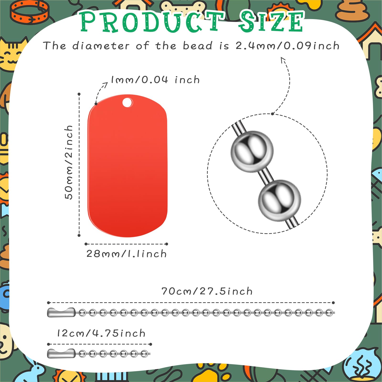 Yinkin 200 Pcs Military Dog Tags Set Including 100 Pcs Aluminum Blank Dog Tags 100 Pcs Ball Steel Chain Rectangle Blank Labels M