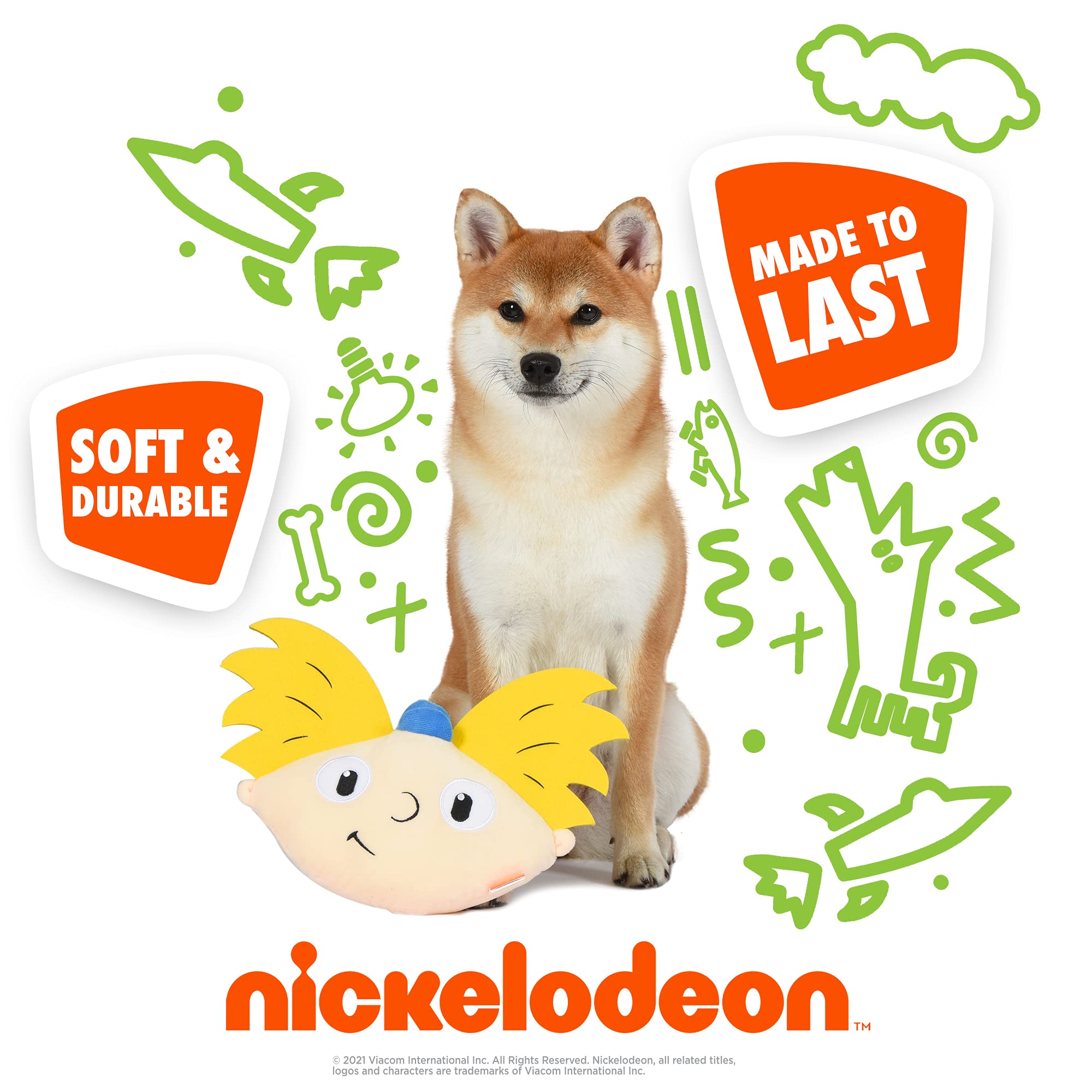 Nickelodeon For Pets Hey Arnold Football Head Plush Dog Toy | 8 Inch Squeaky Dog Toy - Plush Dog Toy For All Dogs With Hey Arnold Toy Football Head | 90S Nickelodeon Toys