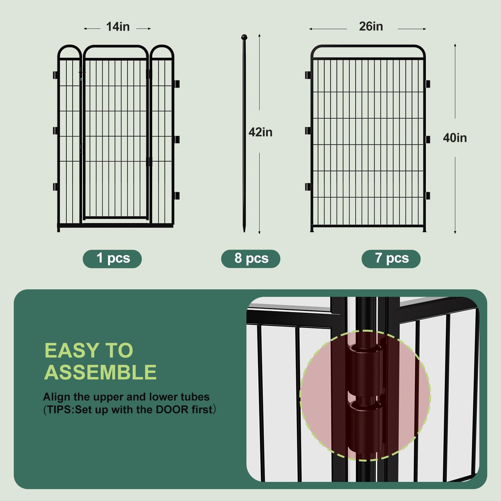 Dog Playpens, 40 H 8 Panels Dog Pen Garden Fence Animal Barrier Exercise Pen for Large/Medium Dogs, Foldable Pet Play Yard Gate
