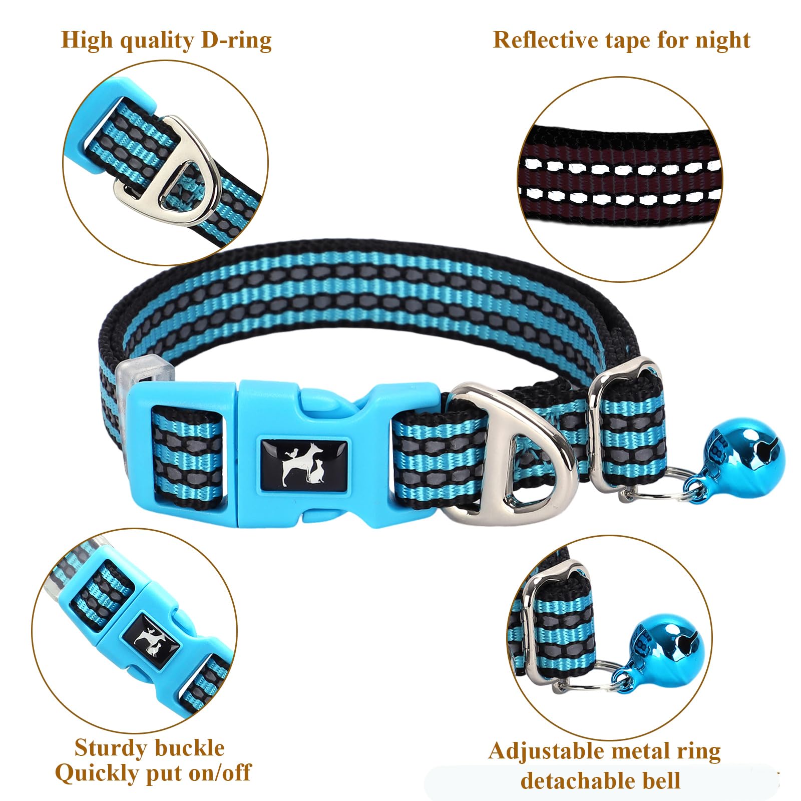 Onefojojo Reflective Dog Collar With Bell - Hypoallergenic Adjustable Nylon Puppy Collar For Night Safety, Soft Comfort Fit Smal