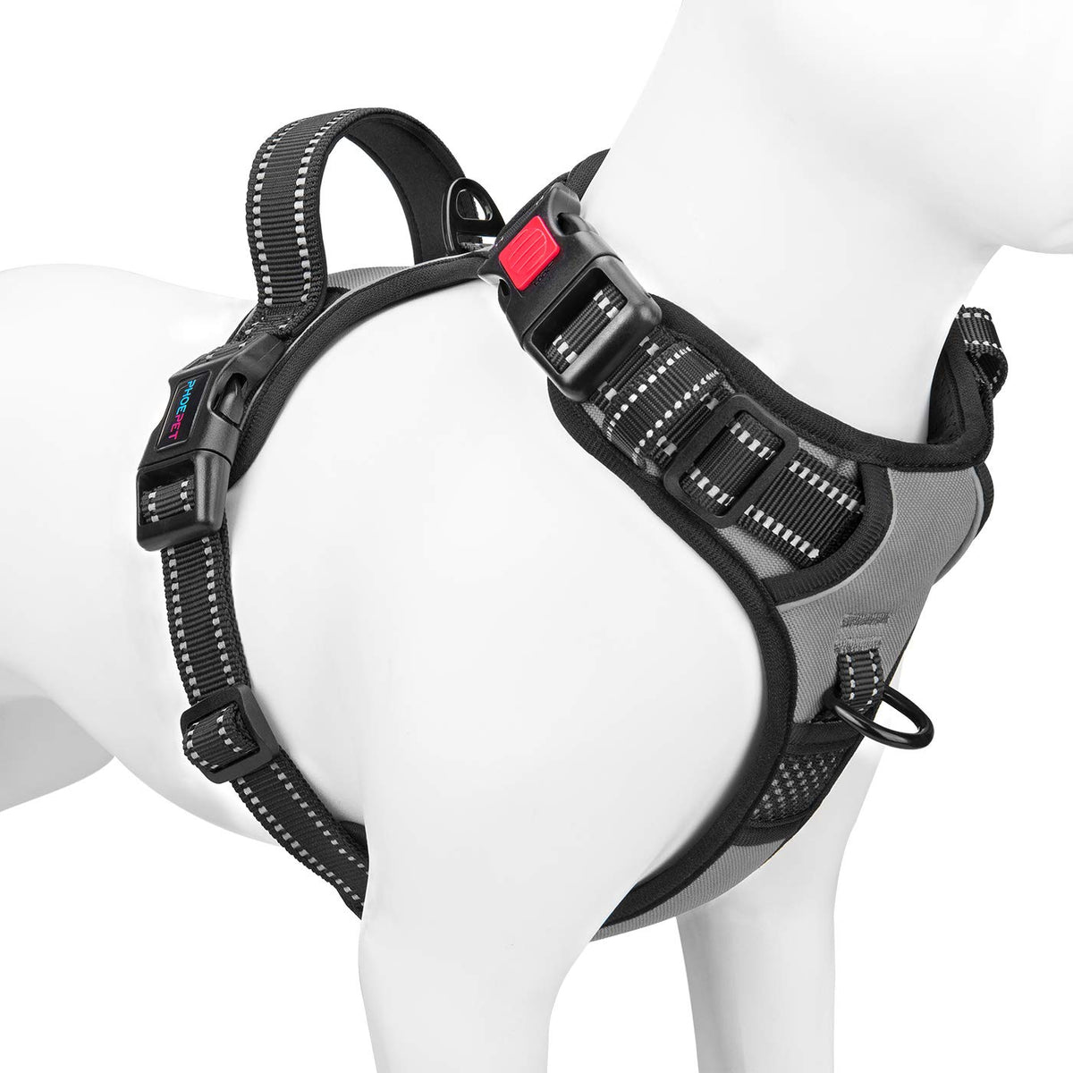 Phoepet No Pull Dog Harness Medium Reflective Front Clip Vest With Handle,Adjustable 2 Metal Rings 3 Buckles,[Easy To Put On & T