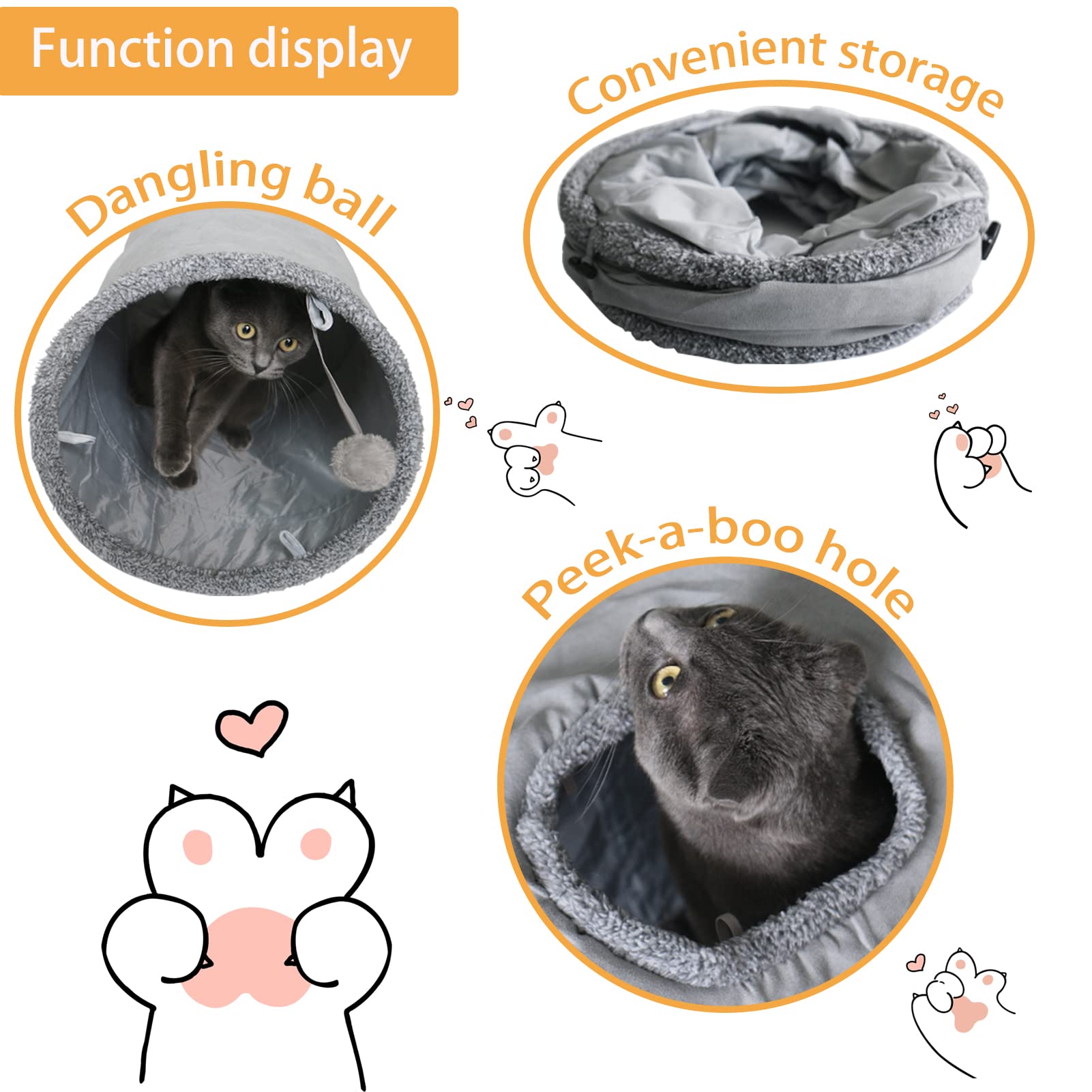 Terunat Cat Tunnel For Indoor Cats, 51×12 Inch Foldable Big Cat Tunnel, Brown Suede Pet Tunnels With Two Peepholes And A Bubble Ball