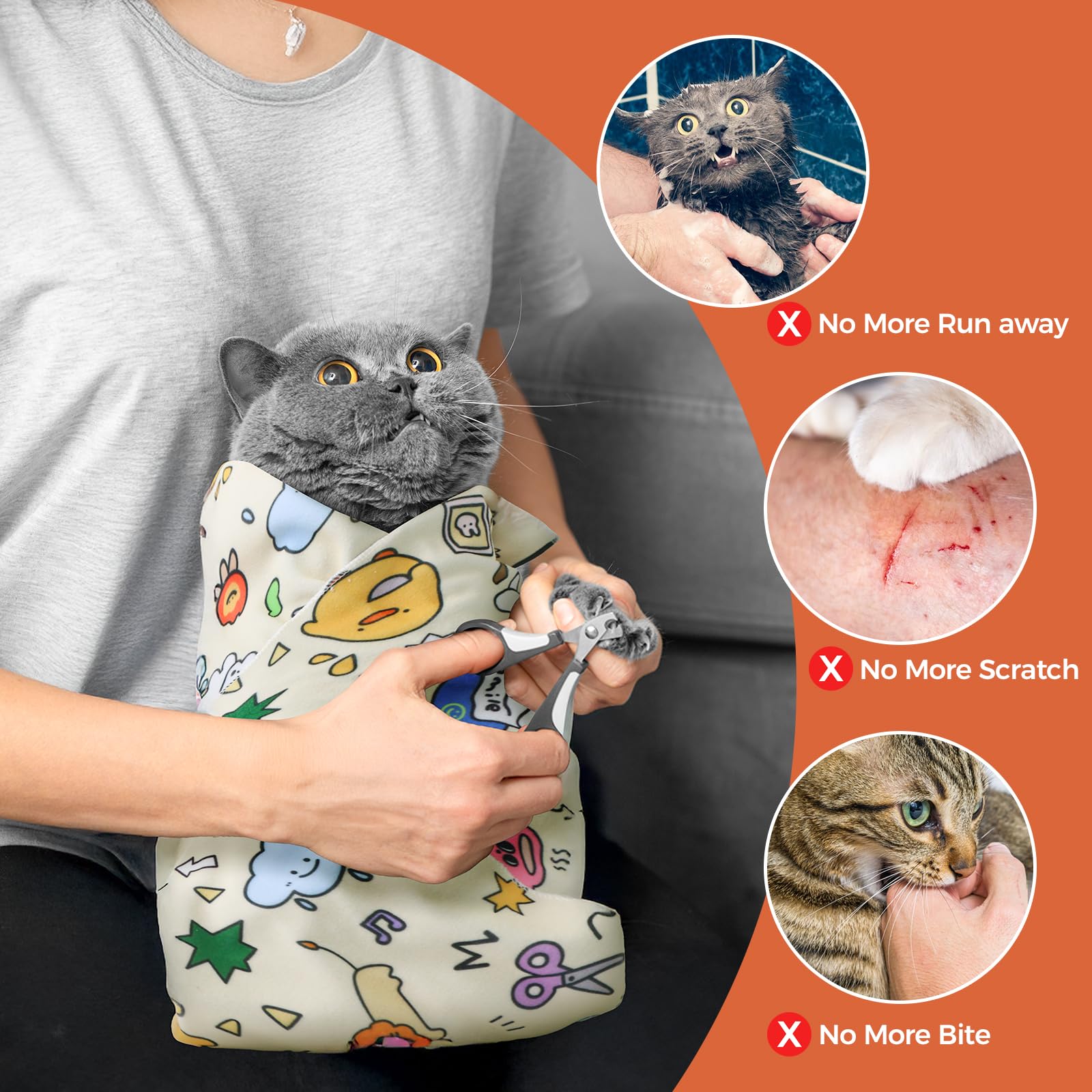 Jourcraf Cat Grooming Wrap, Cat Grooming Supplies For Cutting Nails, Cat Restraint For Nail Clipping To Anti-Scratch/Runaway/Bit