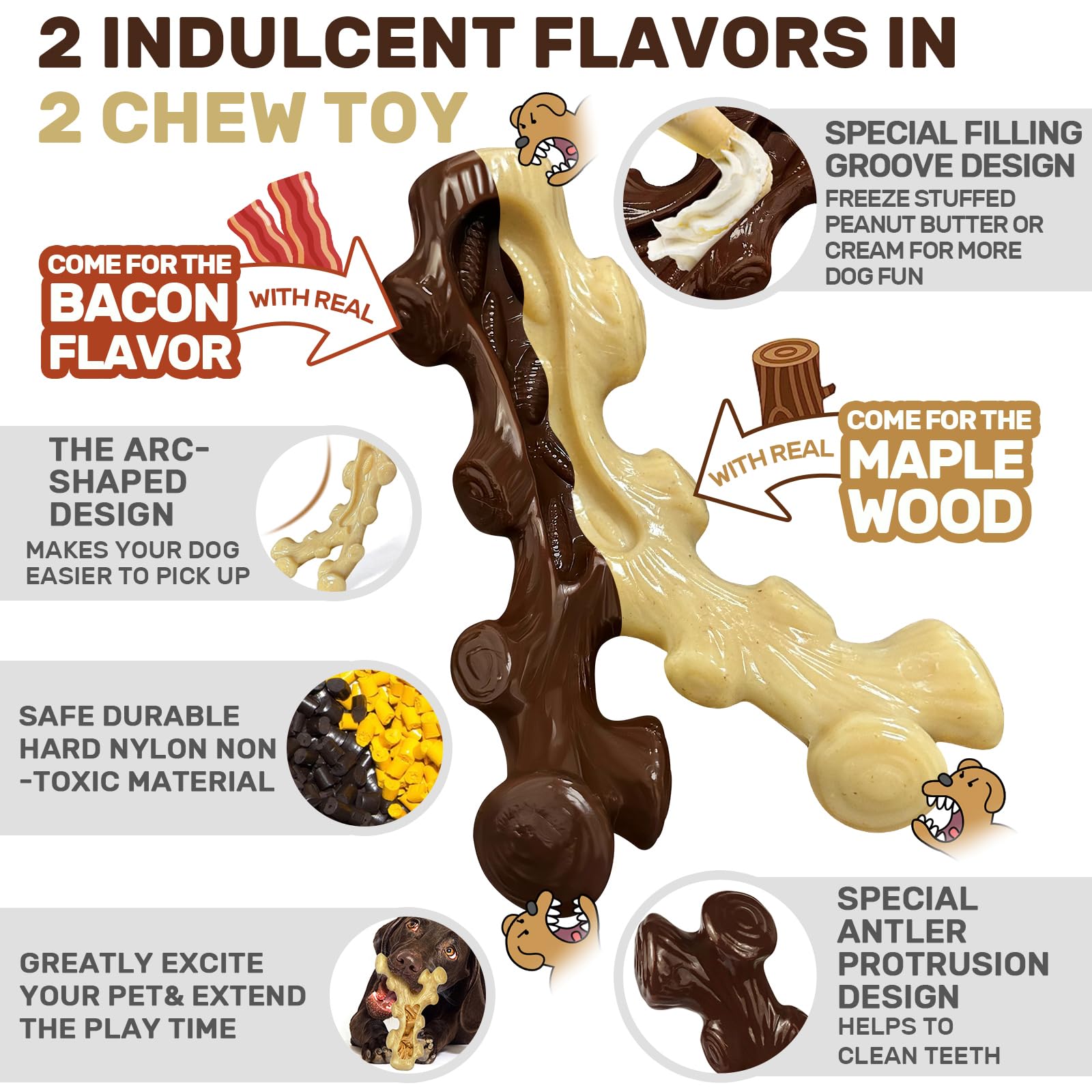 Sihrmiu 2 Pack Dog Chew Toys For Aggressive Chewers,Boredom And Stimulating Best Dog Toys For Medium/Large Breed,Tough Almost Indestructible Dog Bones For Teeth Cleaning And Training