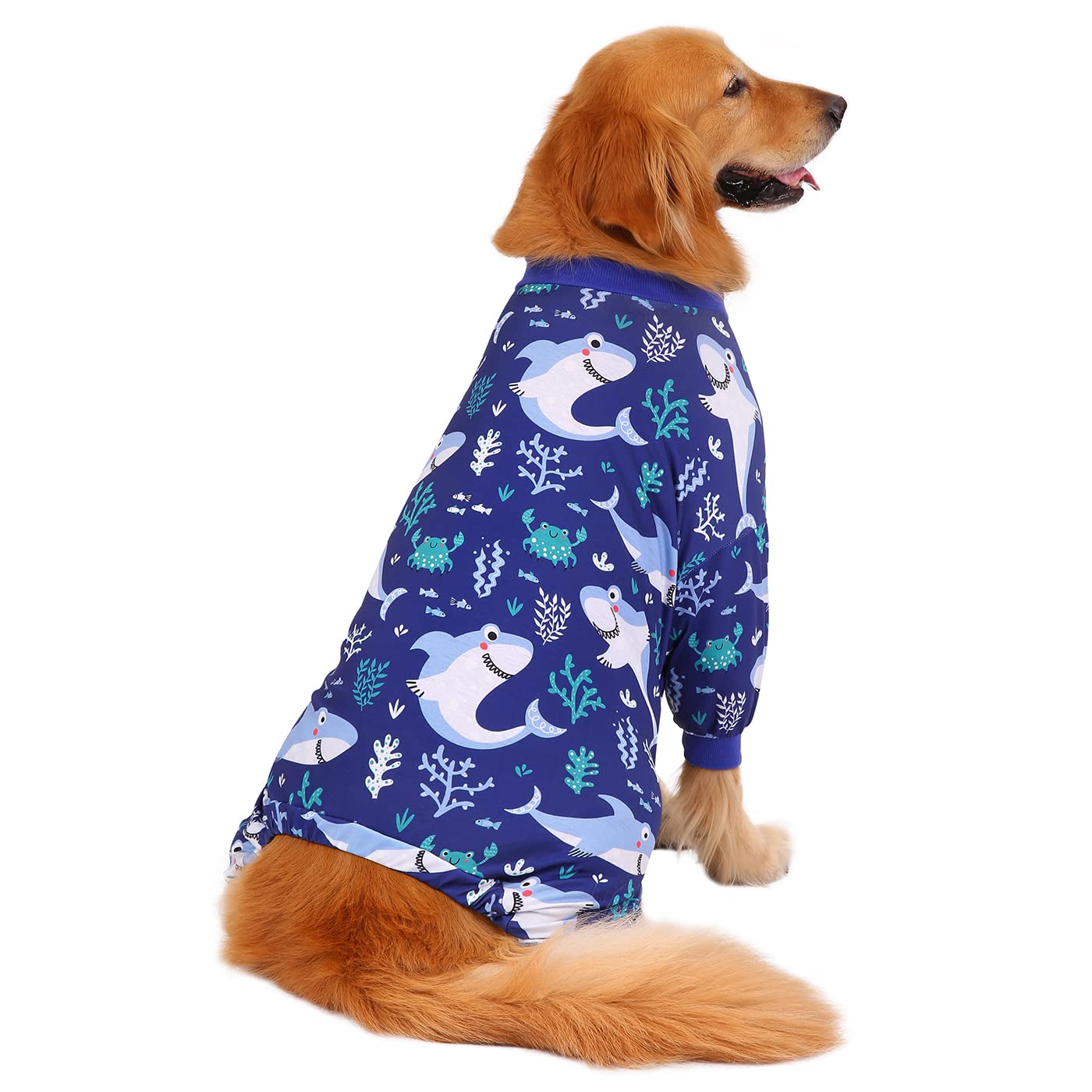 Hde Dog Pajamas One Piece Jumpsuit Lightweight Dog Pjs Shirt For M-3Xl Dogs Sharks - 3Xl