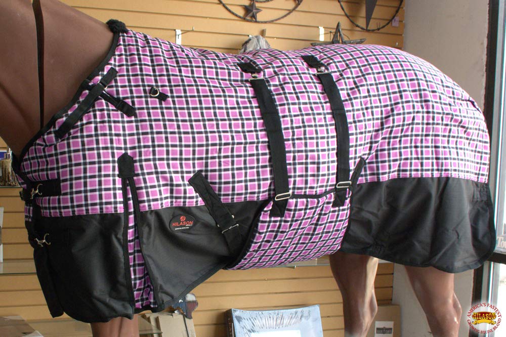 Hilason Pink Black Plaid 66 In 1200D Winter Waterproof Poly Horse Blanket Belly Wrap | Horse Blanket | Horse