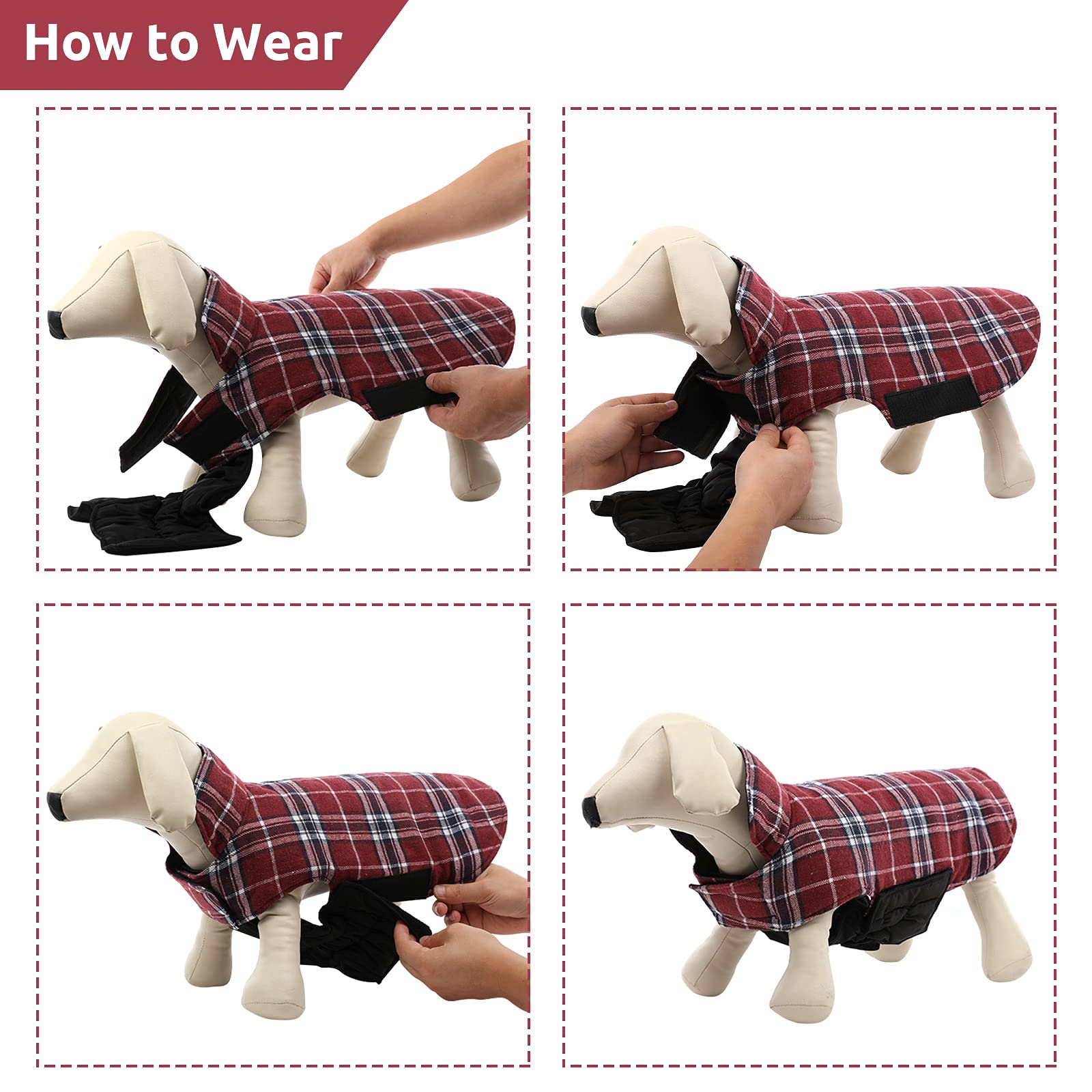MIGOHI Dog Jackets for Winter, Windproof Waterproof Reversible Dog Coat for Cold Weather, British Style Plaid Warm Dogs Vest for