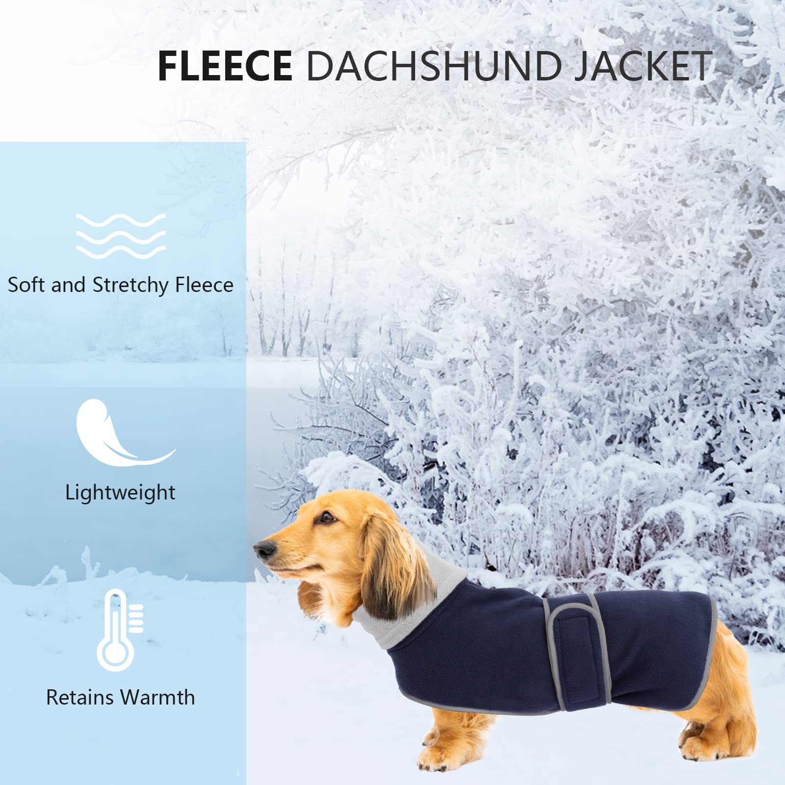 Dog Jacket, Dog Coat Perfect For Dachshunds, Dog Winter Coat With Padded Fleece Lining And High Collar, Dog Snowsuit With Adjustable Bands-Navy-Xl
