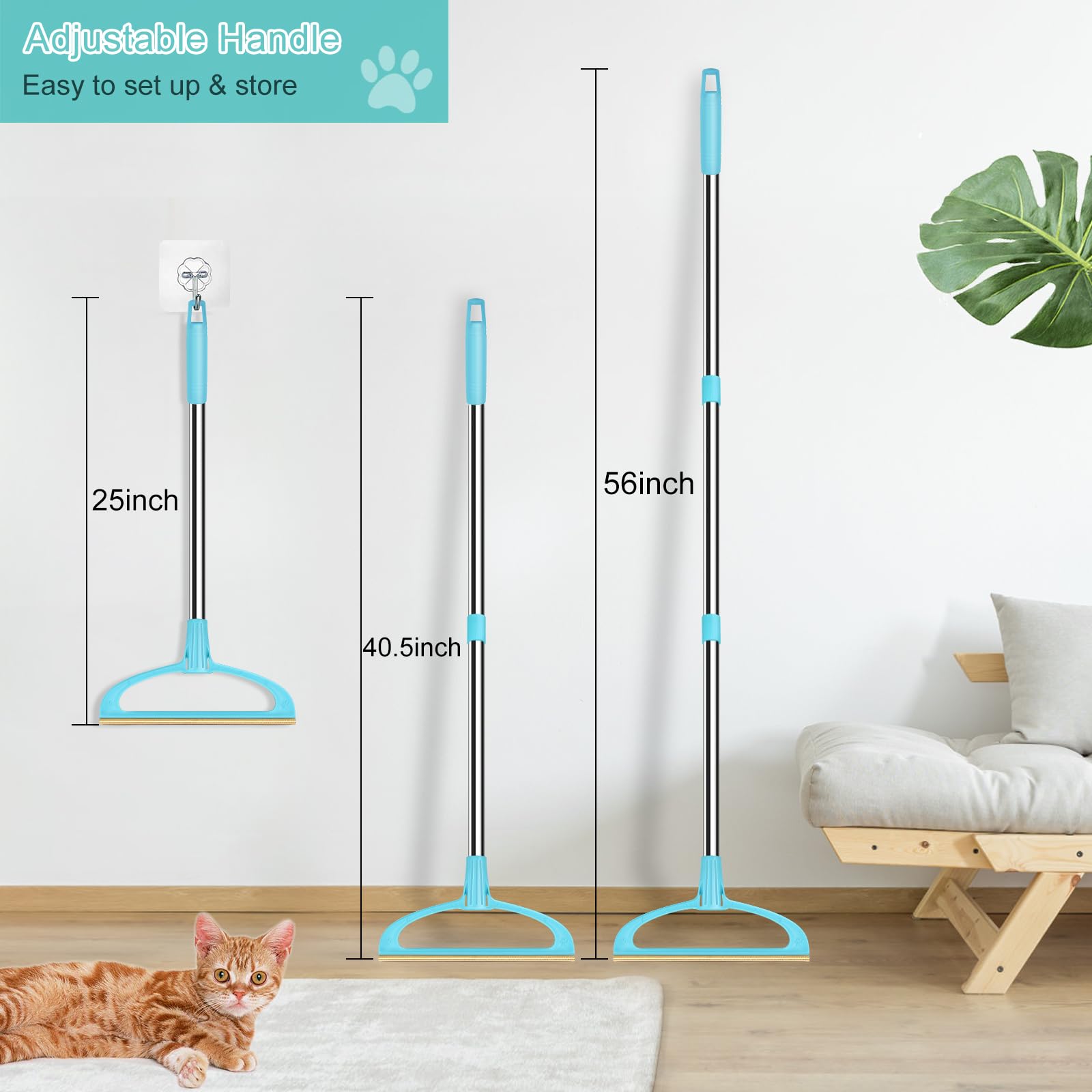 Tosmal Carpet Rake For Pet Hair Removal, Reusable Pet Hair Removal Tool 56    Adjustable Long Handle Pet Hair Removal Broom, Cat
