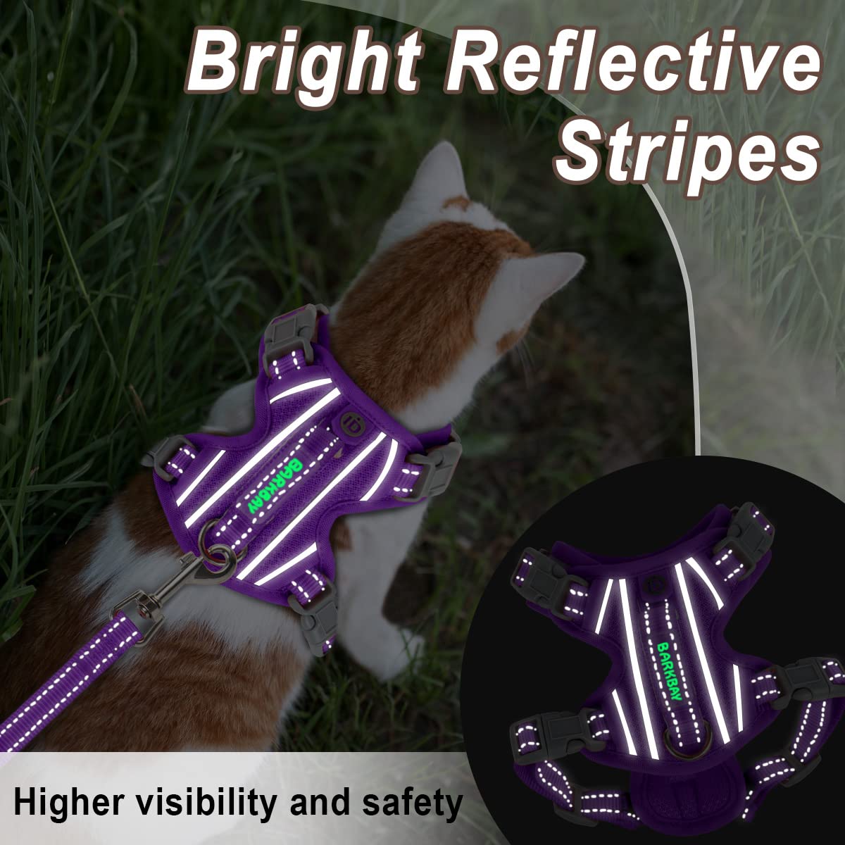 Cat Harness And Leash Set For Walking Escape Proof For Small Large Cat Kitten Harness With Id Tag Pocket (Purple,S)