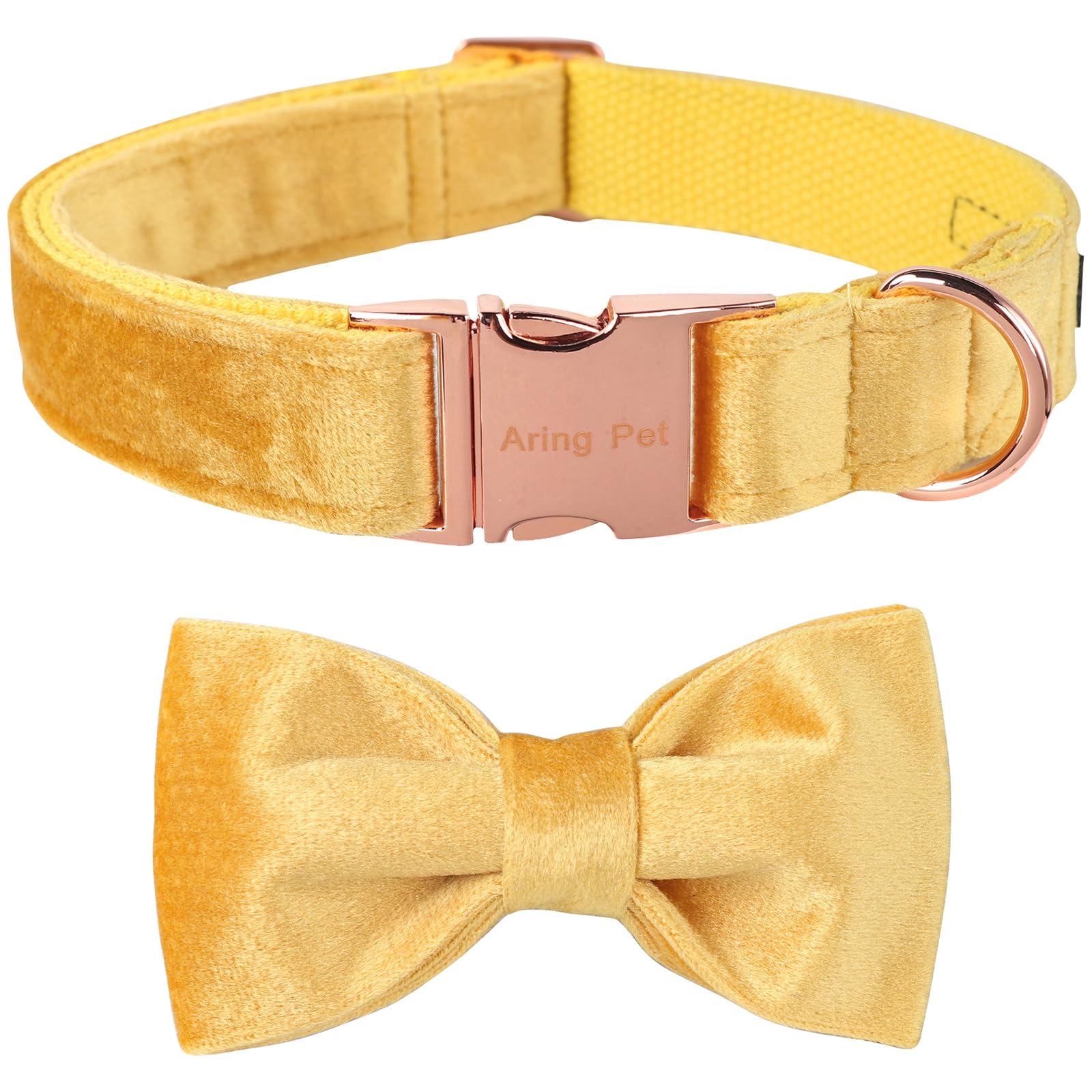 ARING PET Bowtie Dog Collar-Velvet Dog Collars with Detachable Bowtie, Adorable&Soft Yellow Dog Collar.