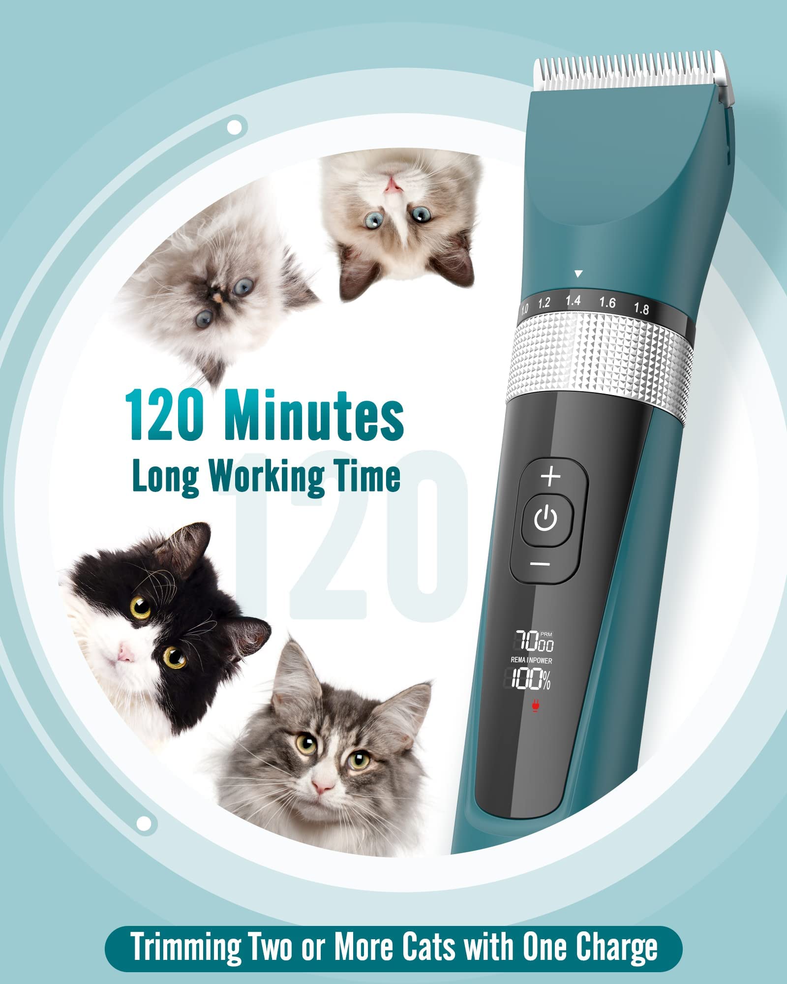 oneisall 5-Speed Cordless Pet Hair Clipper Kit for Dogs & Cats, Low Noise Grooming Trimmer, Green